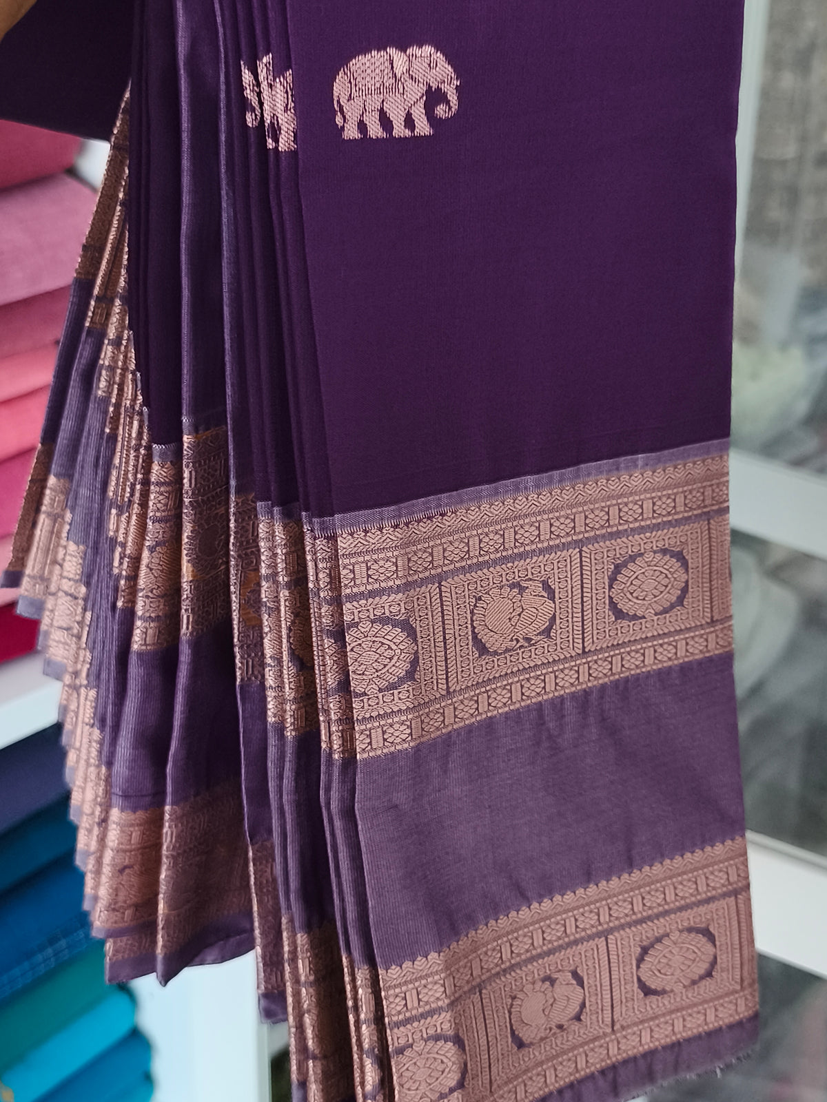Premium kanchi Semi Silk Saree with contrast blouse
