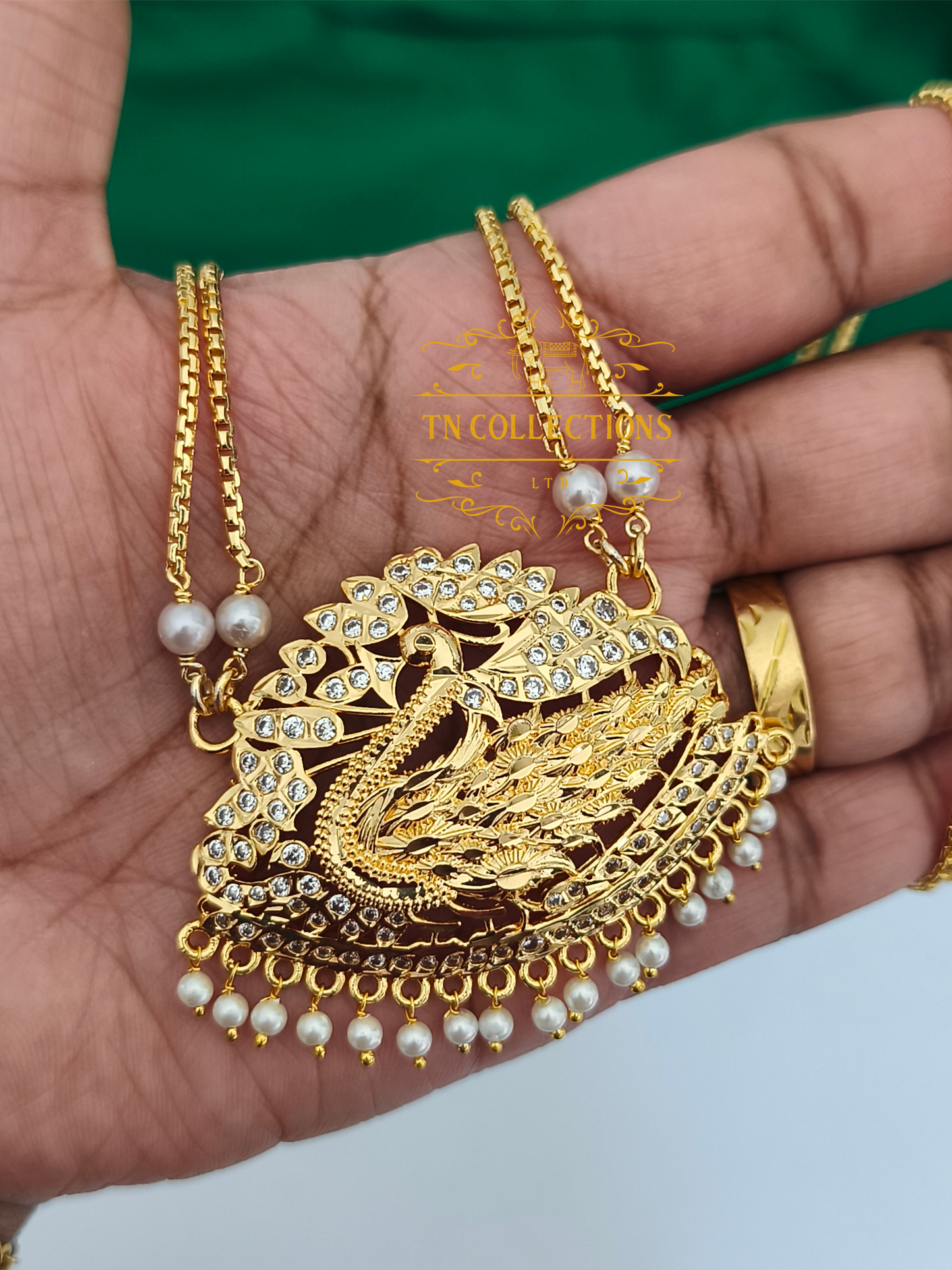 Micro Gold-Plated Traditional Pathakkam with Double layer Pearl chain