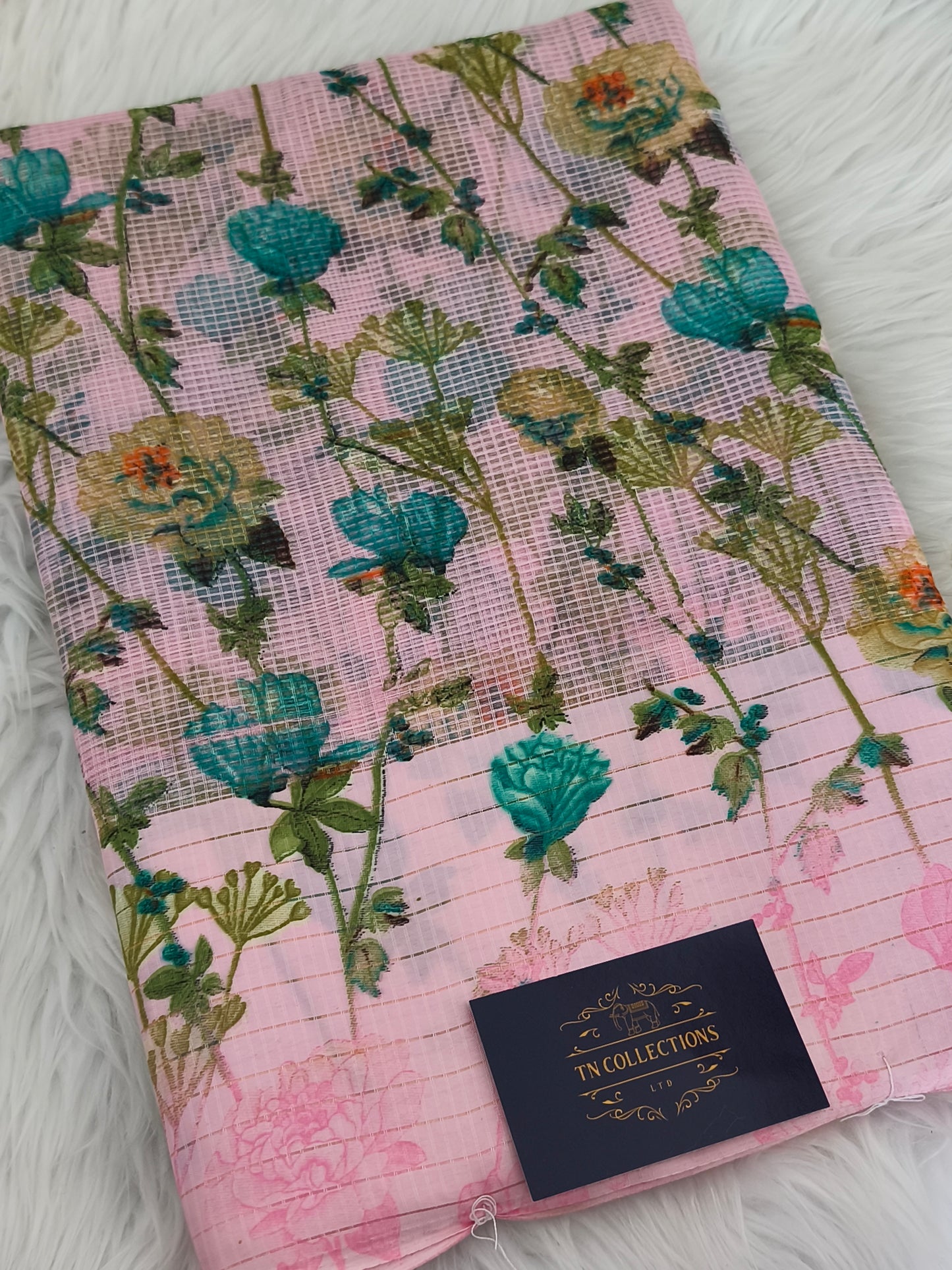 Floral Check Linen cotton saree