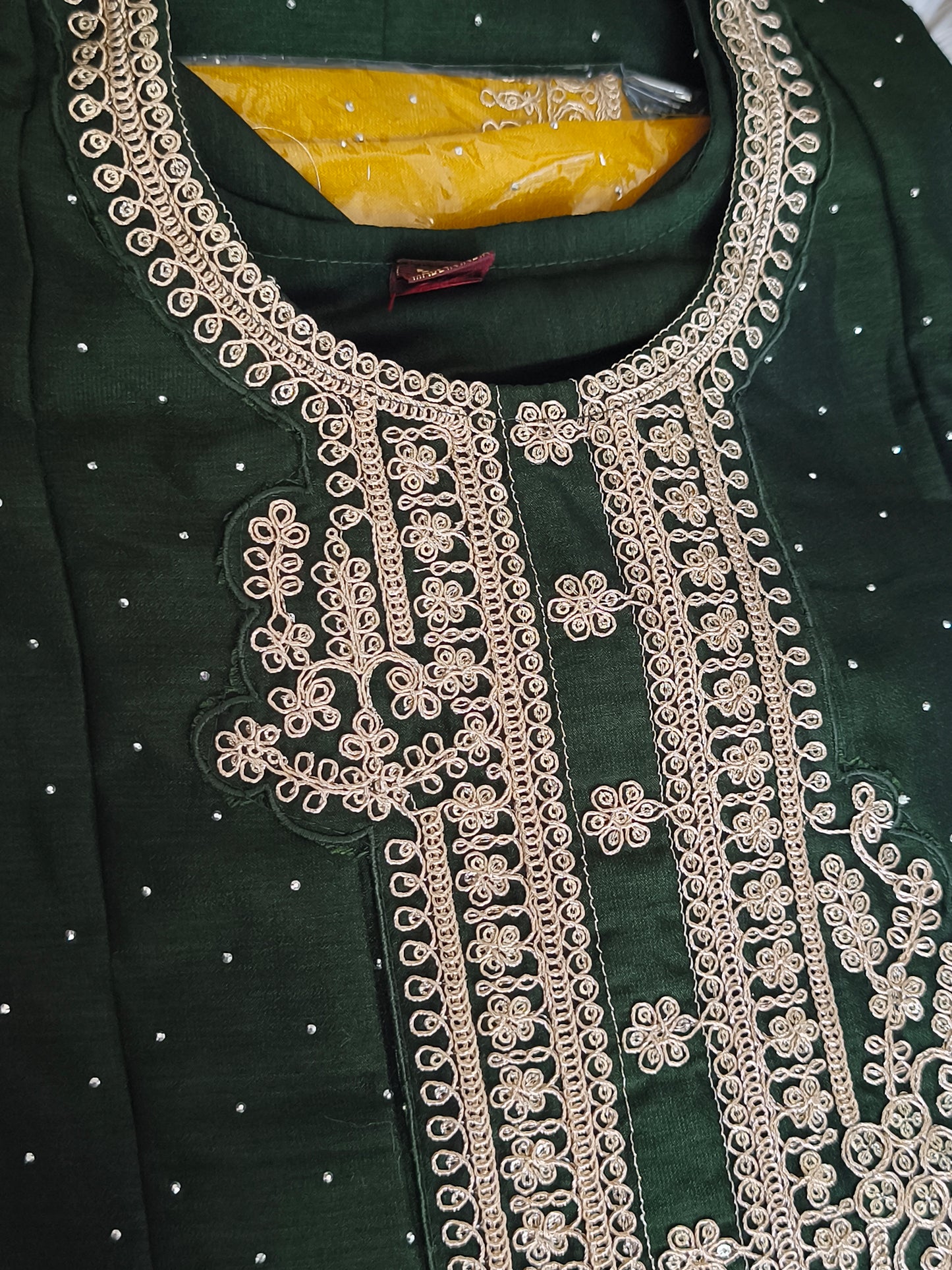Grand Partywear 3pcs Anarkali Suit ( Dark Green)- Size L,XL