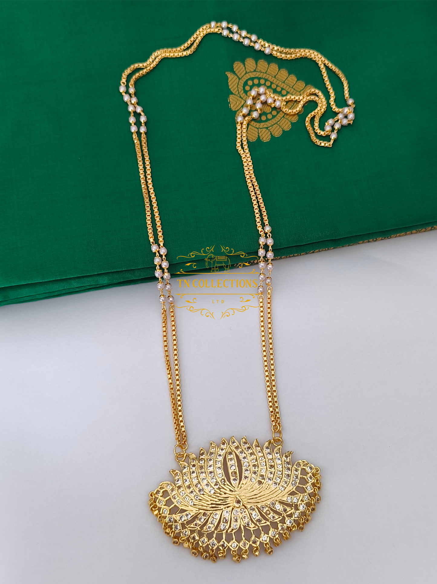 Micro Gold-Plated Impon Lotus Pathakkam with Double layer pearl chain
