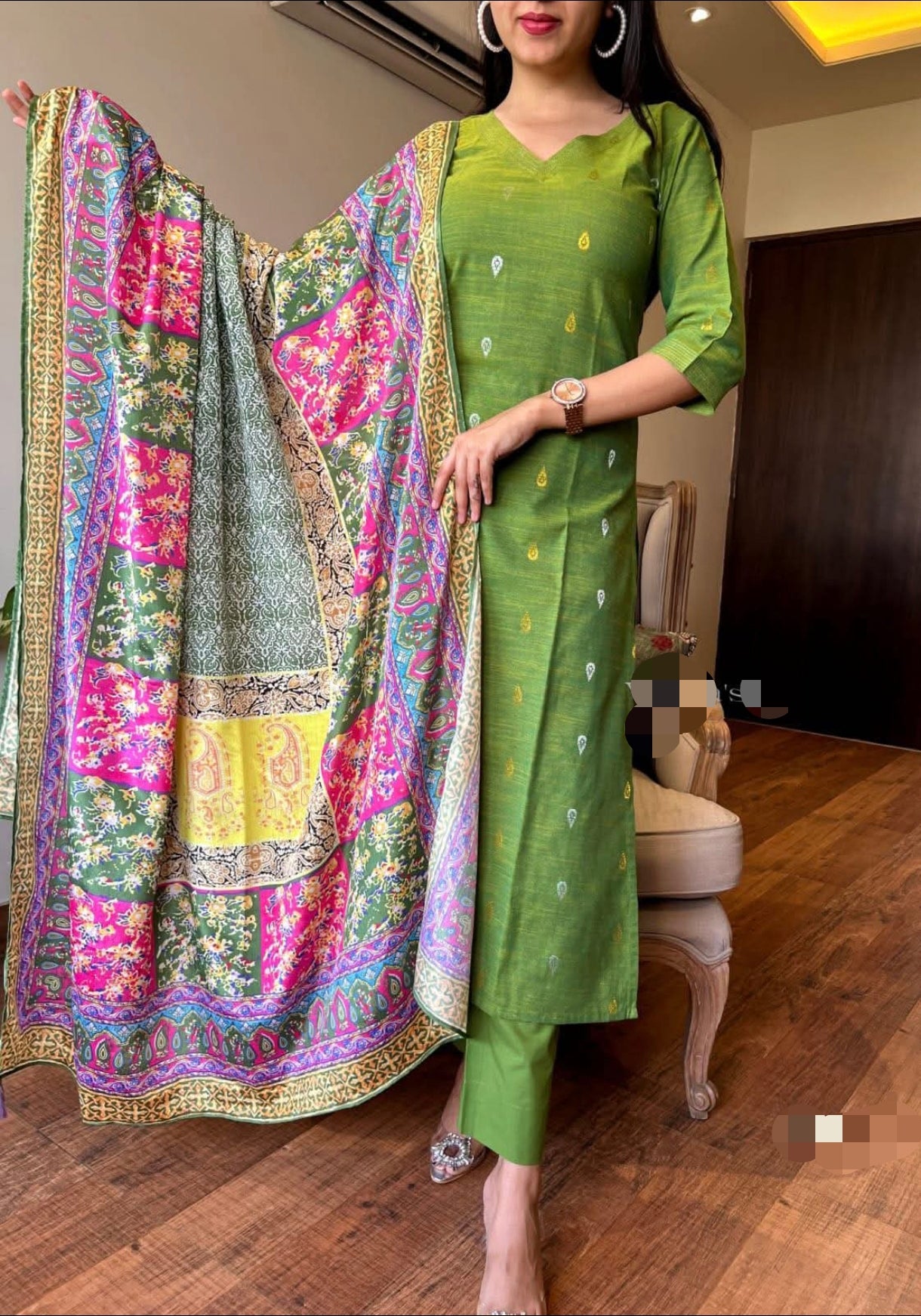 Stunning Cotton 3pcs kurthi set (Size XXL)