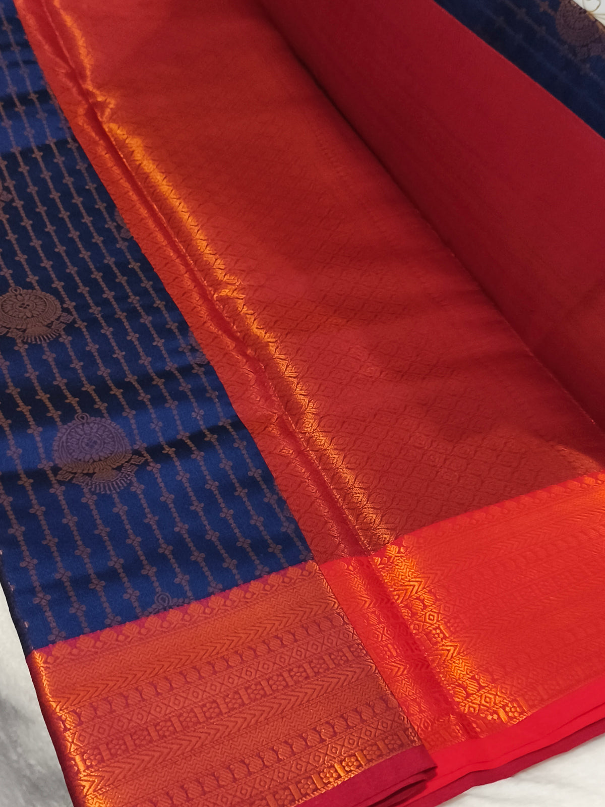 Kanchipuram vairaoosi Soft Silk Saree (Navy Blue)