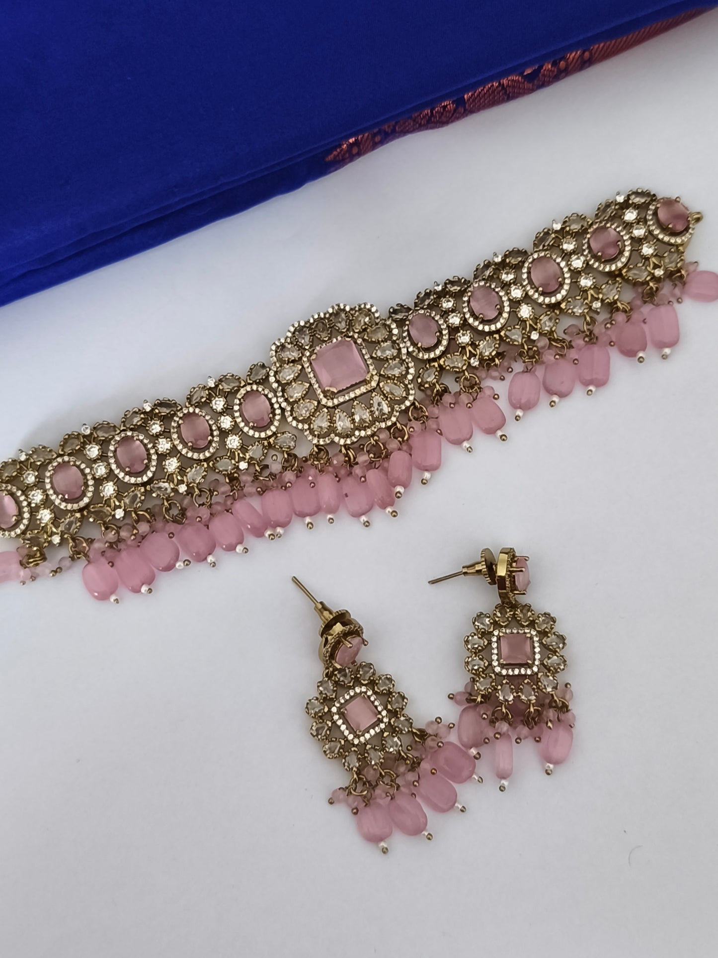 Victorian Polish Pink Choker Necklace Set