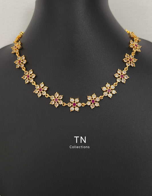 Gold Finish Flower Design Necklace