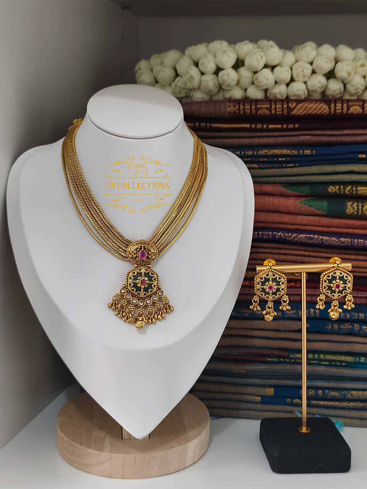 Antique Polish Jadau kundan Necklace Set
