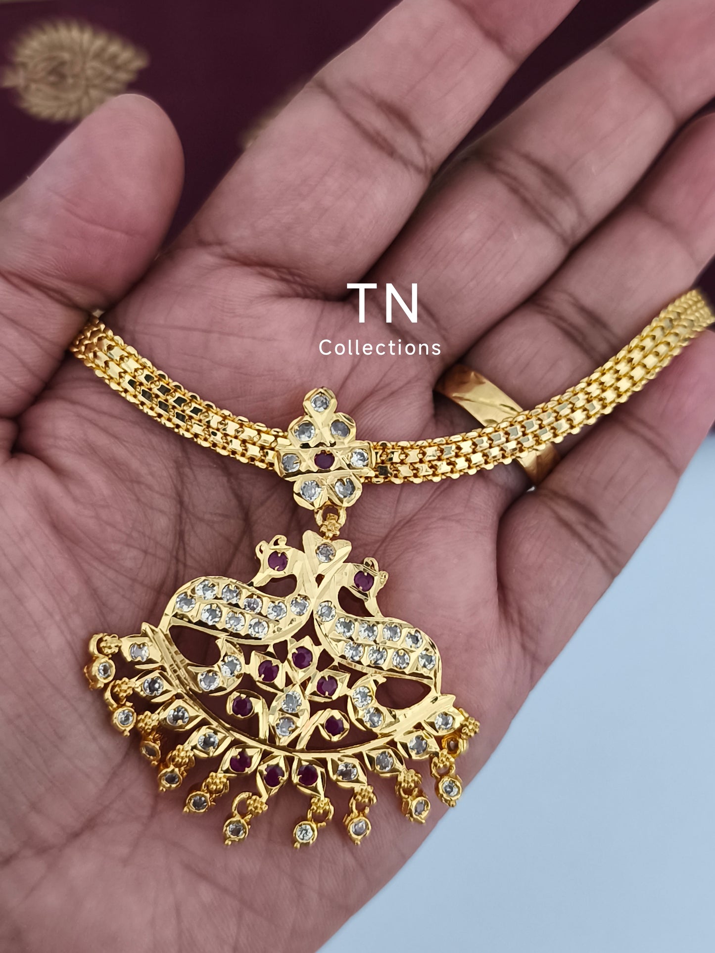 Micro gold plated Peacock Necklace/ Attiyal