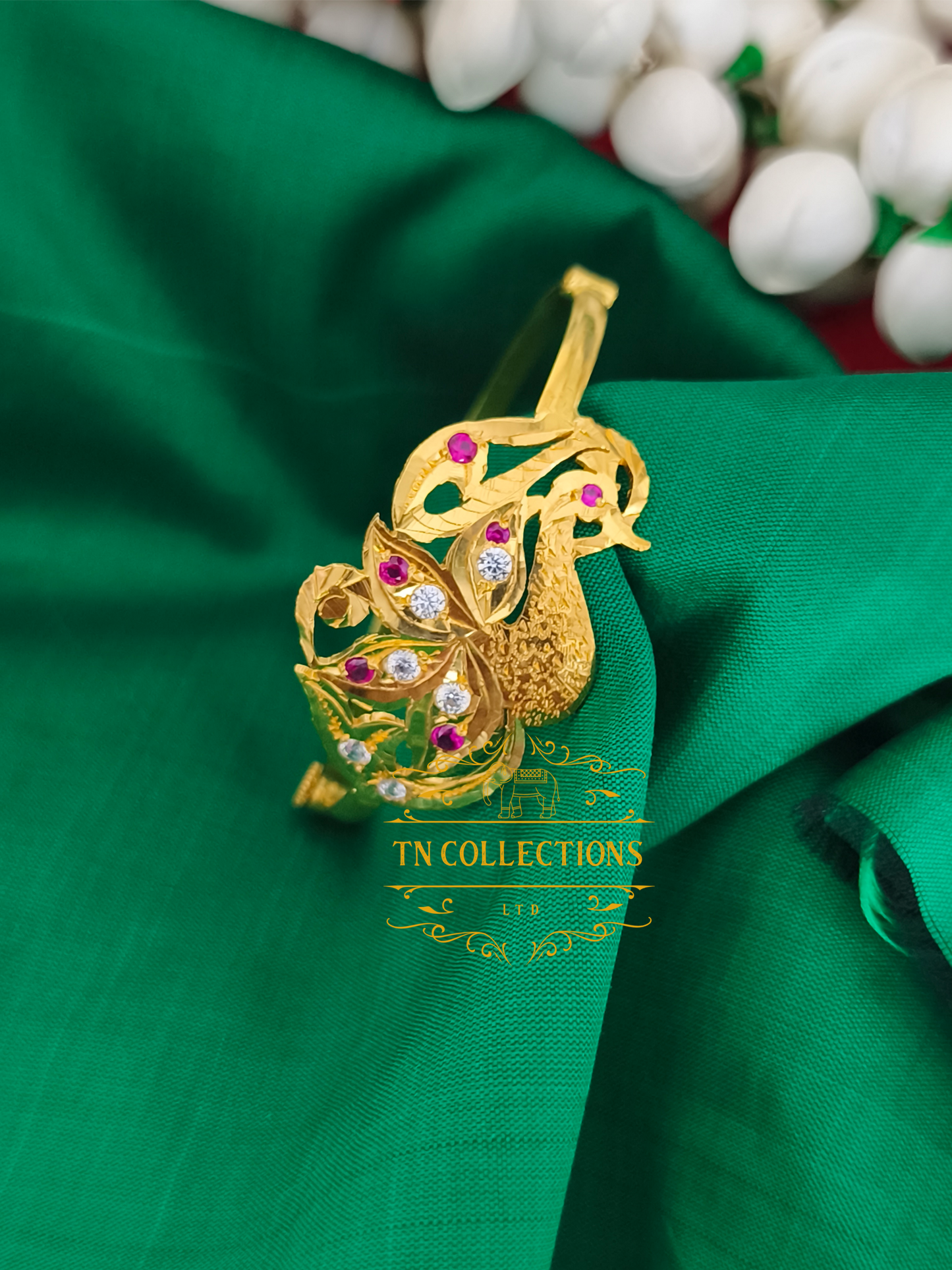 22ct Gold Plated Traditional Screw Bangle (Peacock Design)