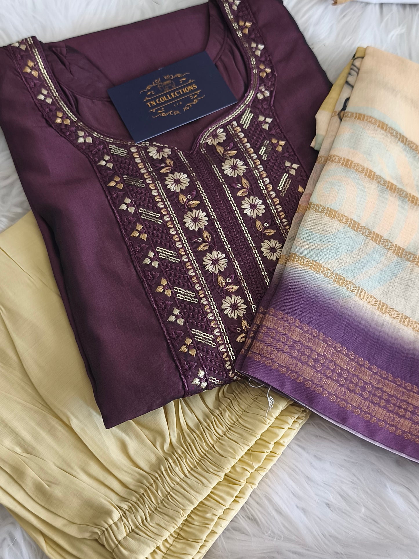 Stylish 3 Piece Embroidered Side Open Shalwar Suit with Floral Dupatta- (M/L/XL)
