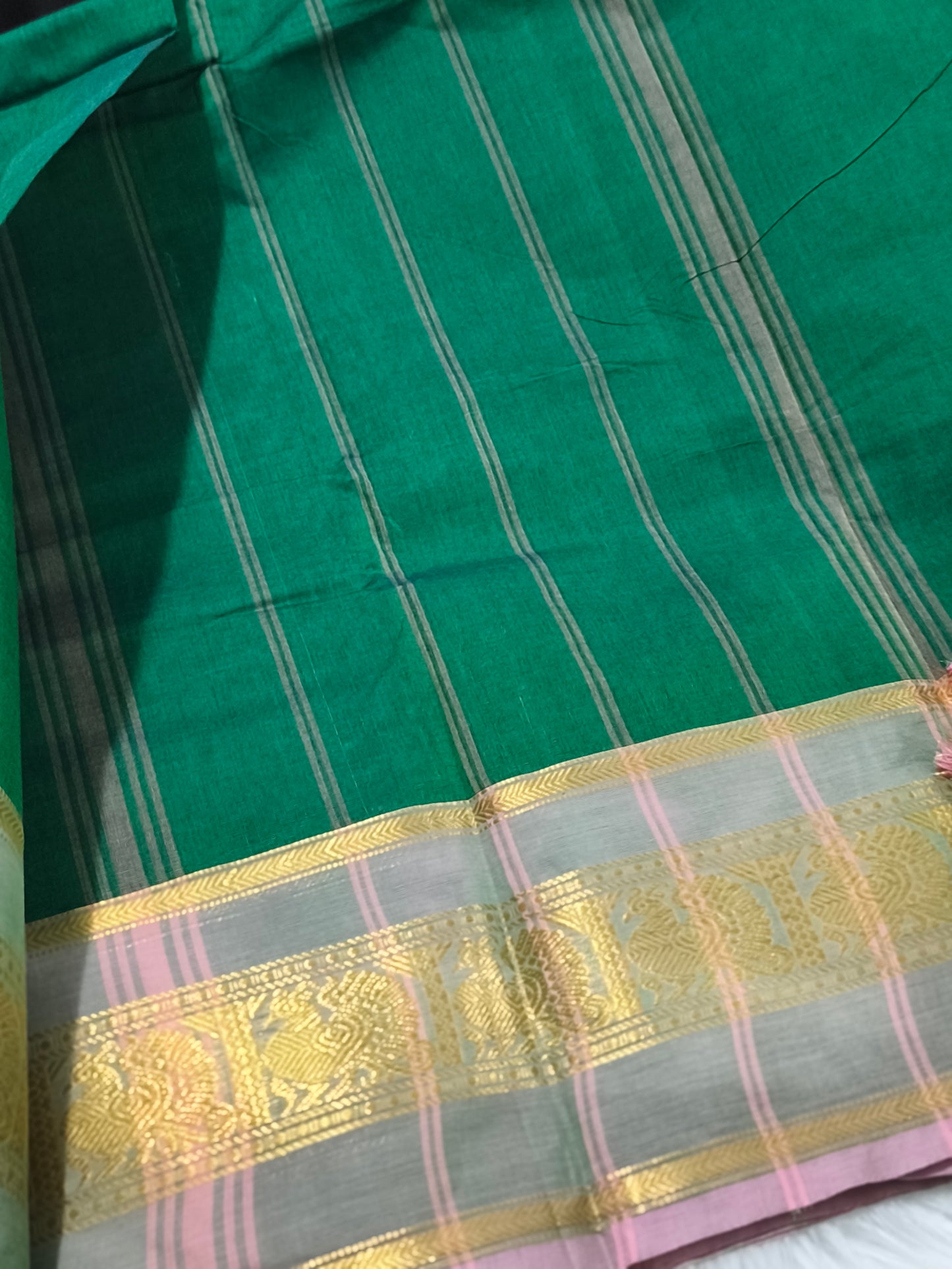 Pure Kanchi Cotton Saree (Green)