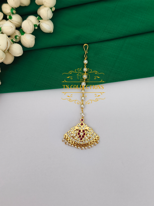 Micro Gold Finish cz Tikka (Ruby & White stones)