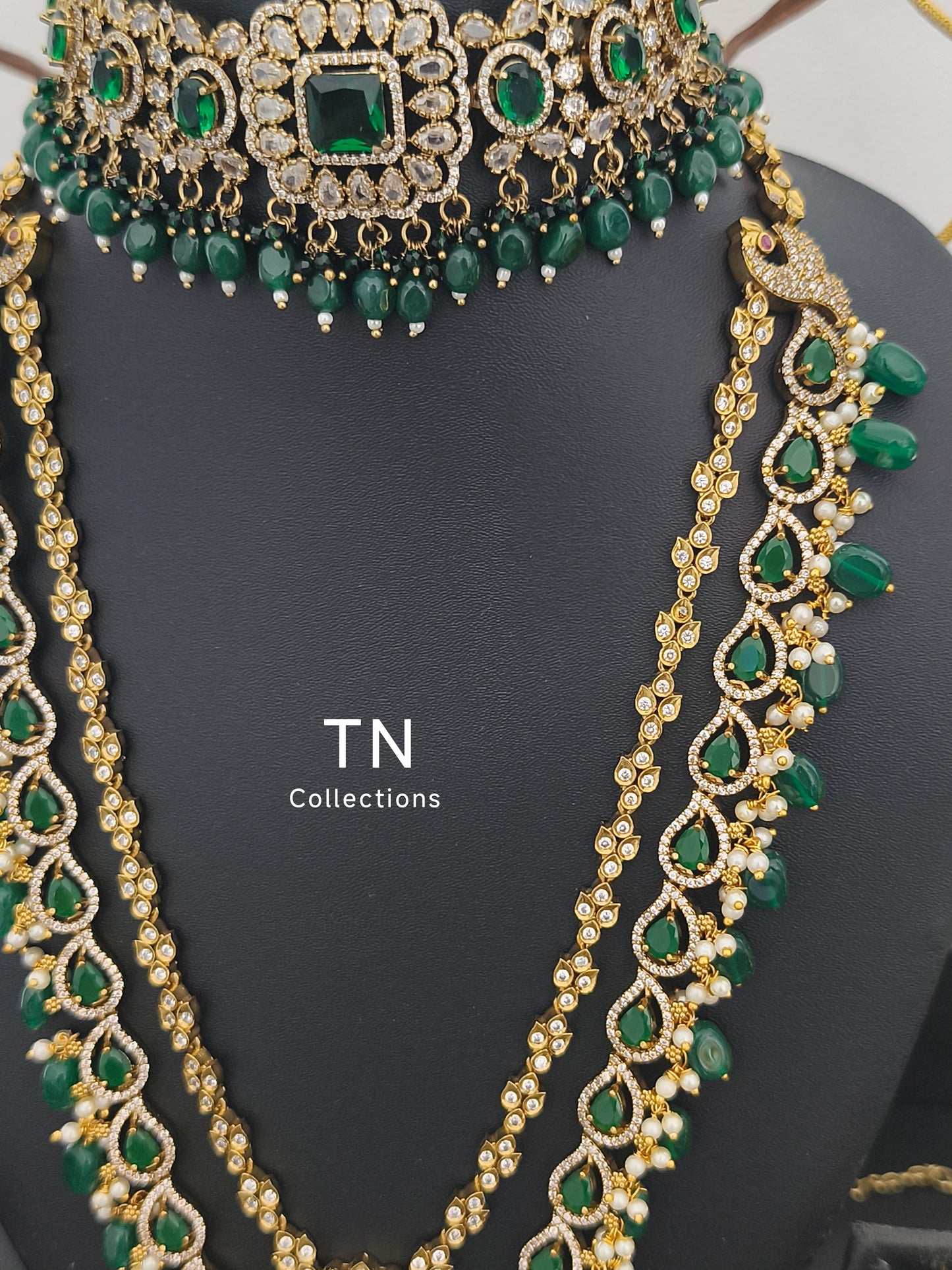 Victorian Finish Green Semi Bridal Set/Wedding jewellery set