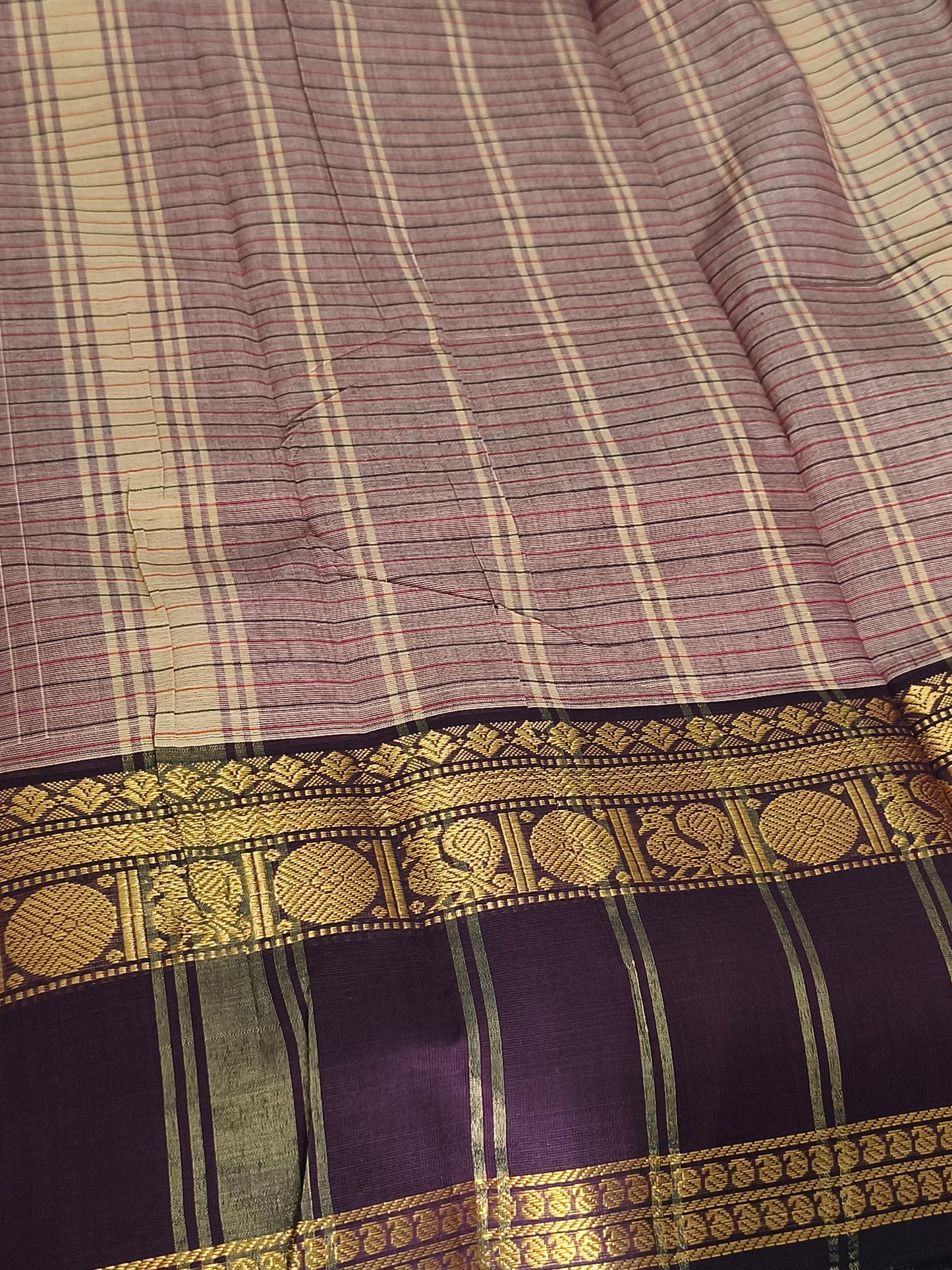 Pure Handloom kanchi cotton Kattam Saree
