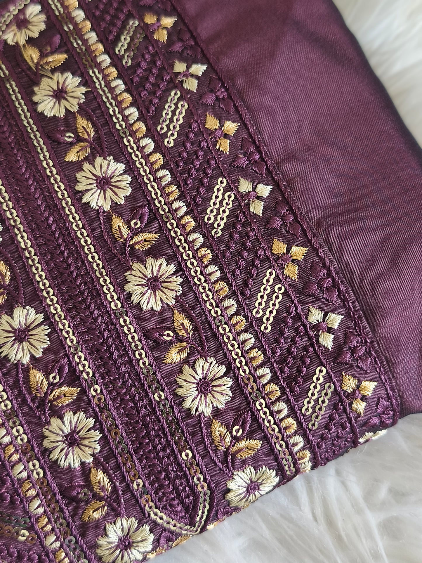 Stylish 3 Piece Embroidered Side Open Shalwar Suit with Floral Dupatta- (M/L/XL)
