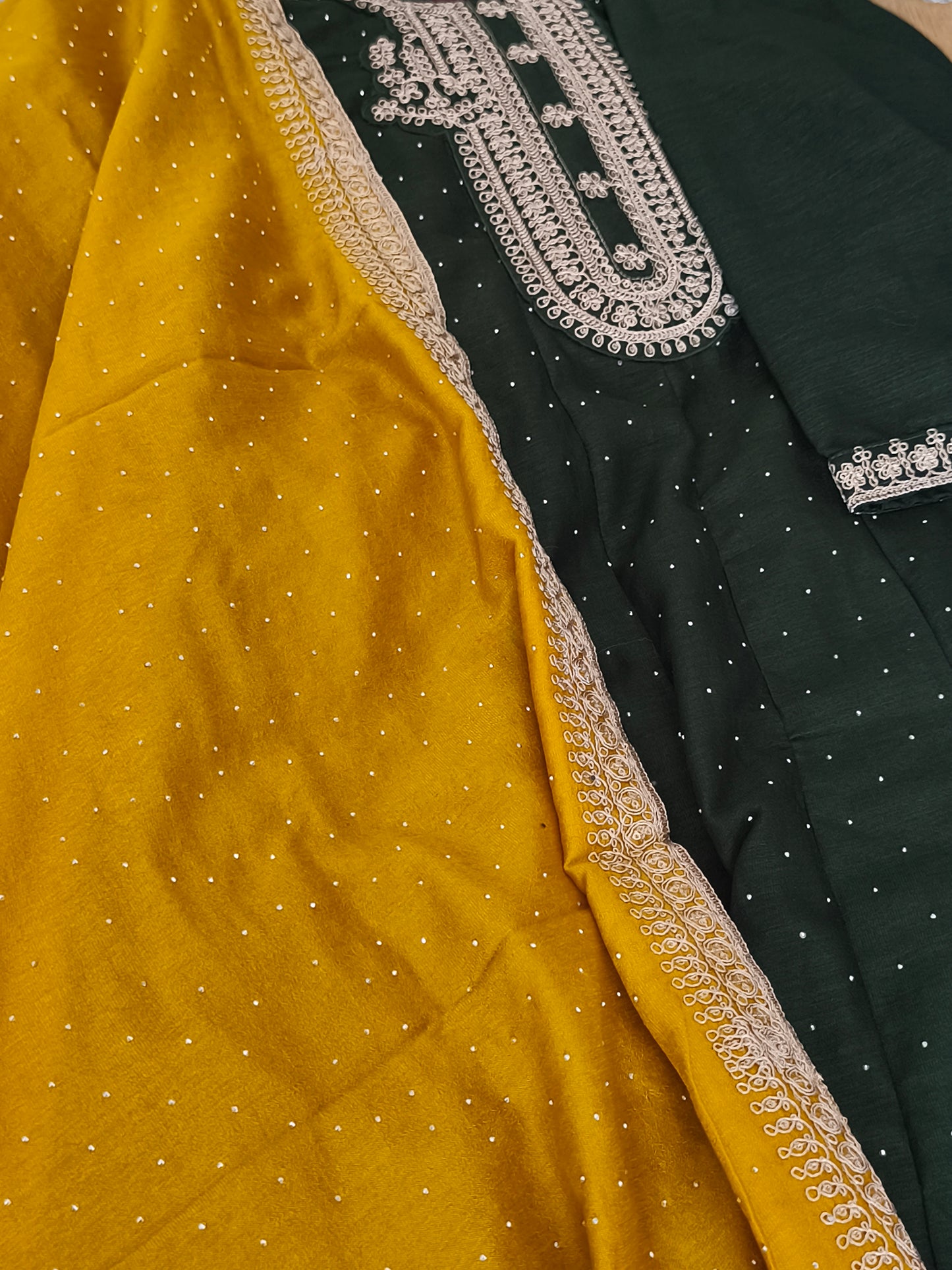 Grand Partywear 3pcs Anarkali Suit ( Dark Green)- Size L,XL