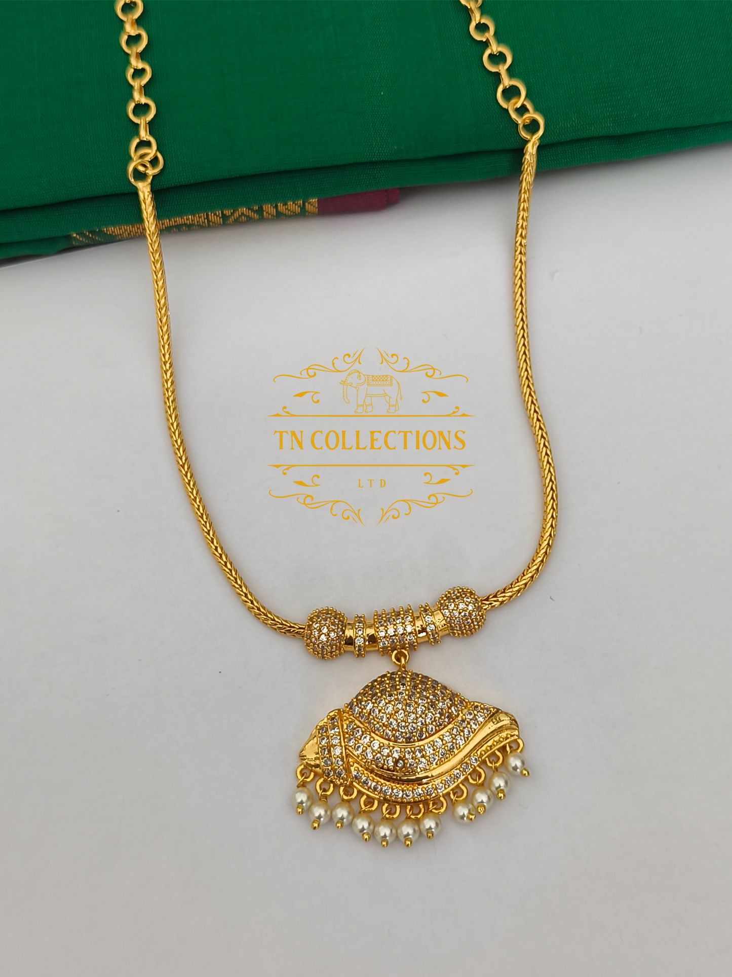 Micro Gold-Plated Traditional Sangu Attiyal (Full white stones)