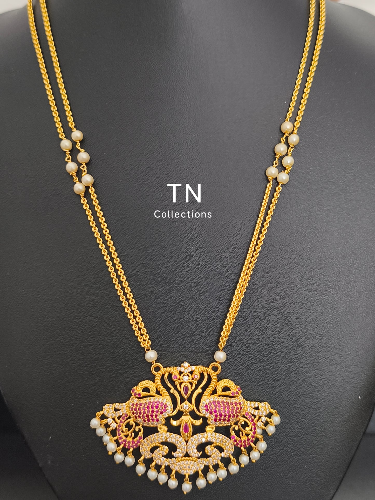 Micro gold plated pathakkam chain with pendant and earrings