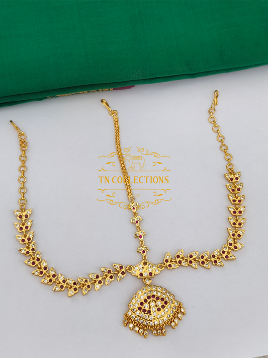 Micro Gold-Plated Traditional Head Set (Hair accessory Ruby & white stones)
