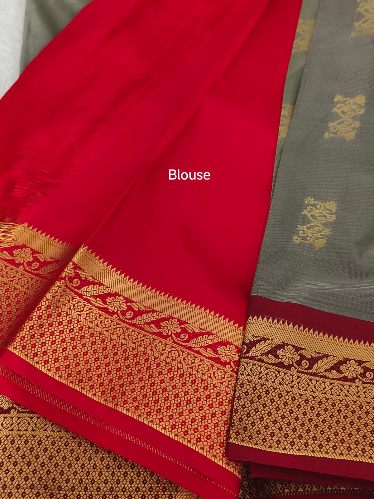 kanchi Semi Silk Saree with contrast blouse