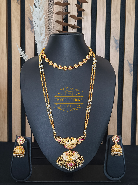 Micro Gold-Plated Traditional Semi Bridal Set (Ruby & white stones)