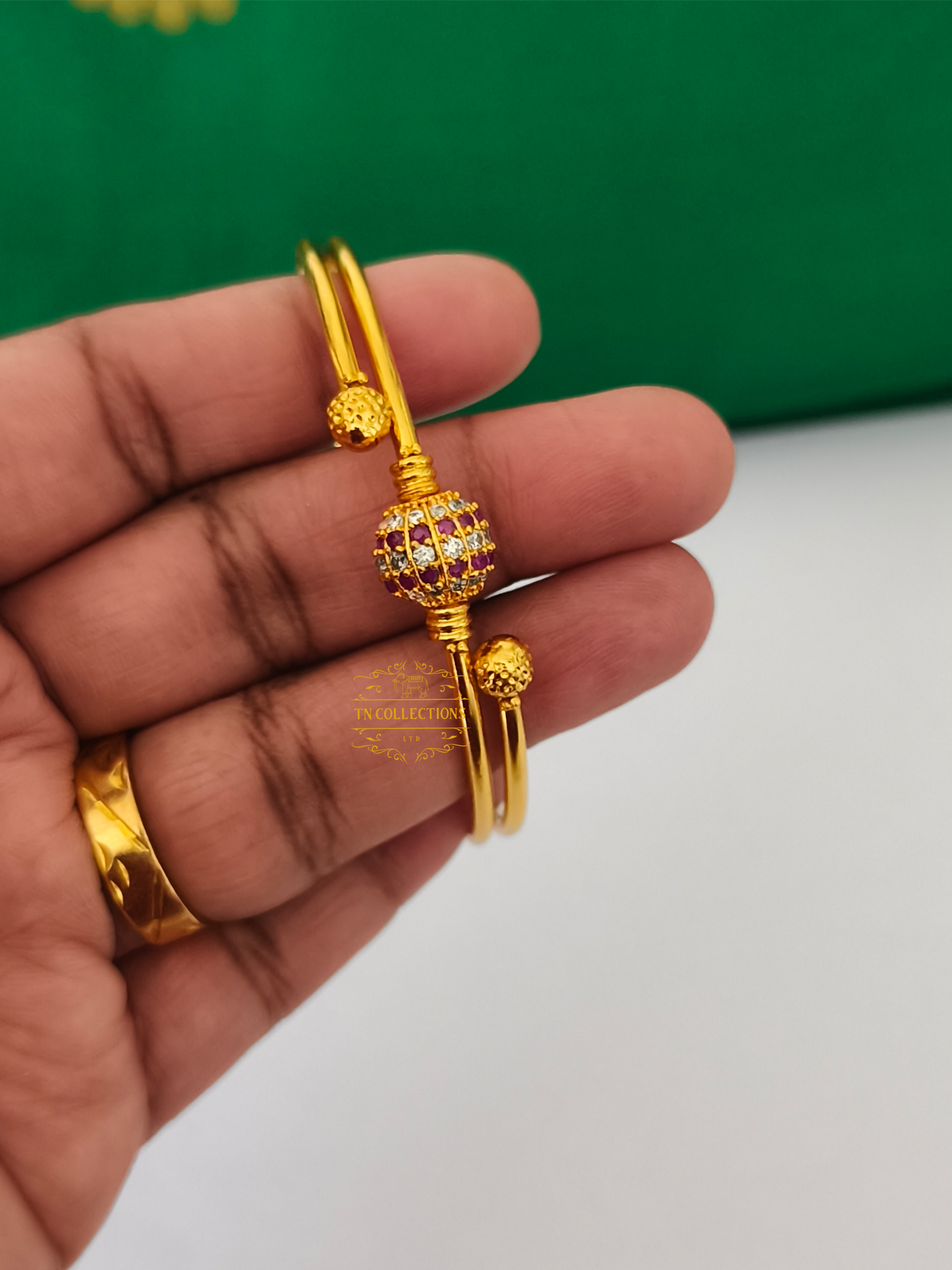 One gram gold polished SINGLE Bangle (Ruby & white)