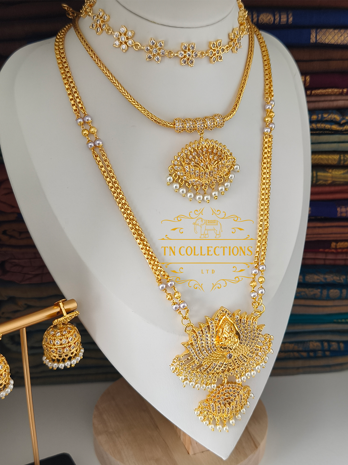 Micro Gold-Plated Trendy Semi Bridal Set (Full White Stones)