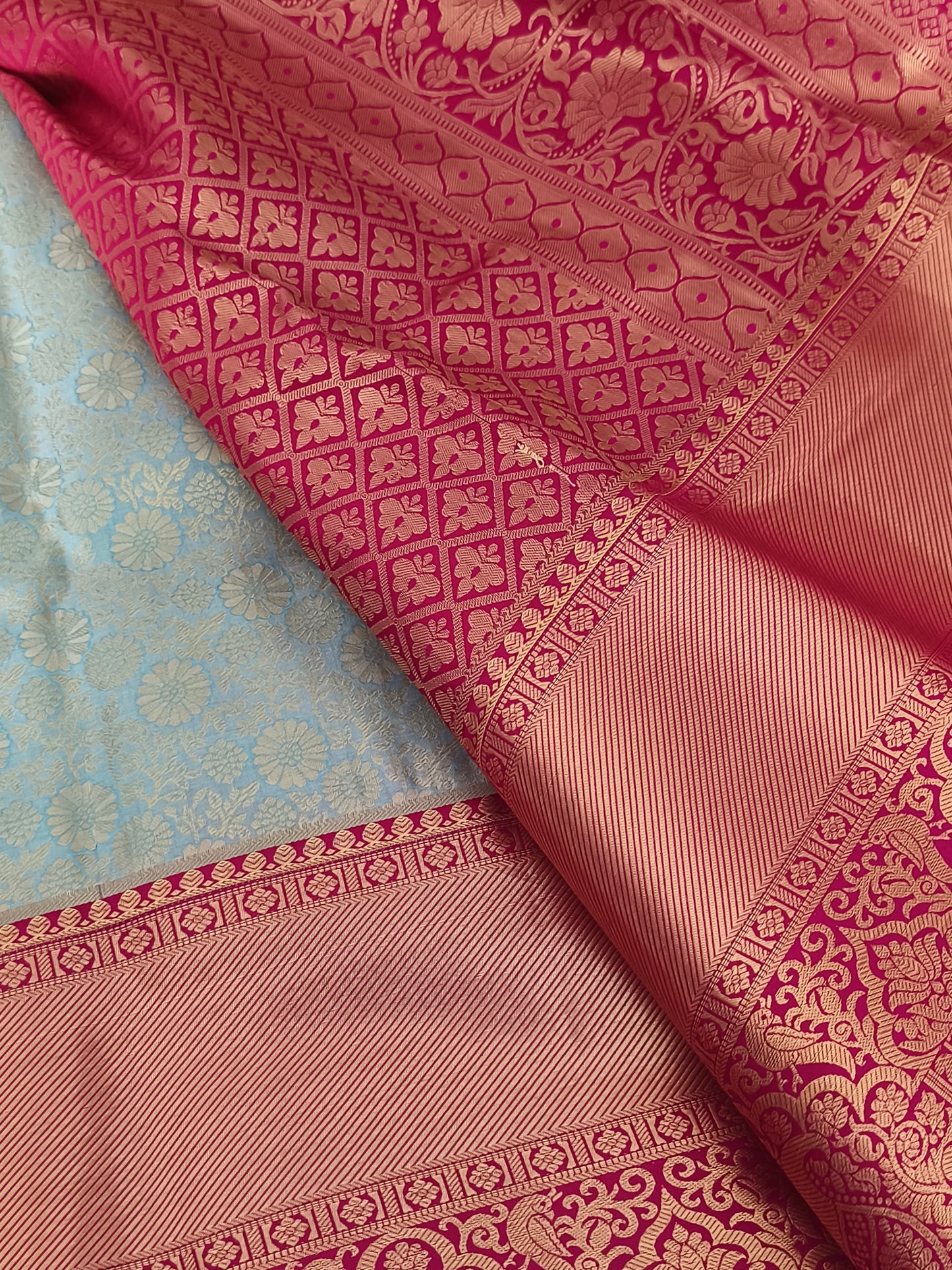 Traditional Semi Kanchipuram Silk saree with contrast blouse
