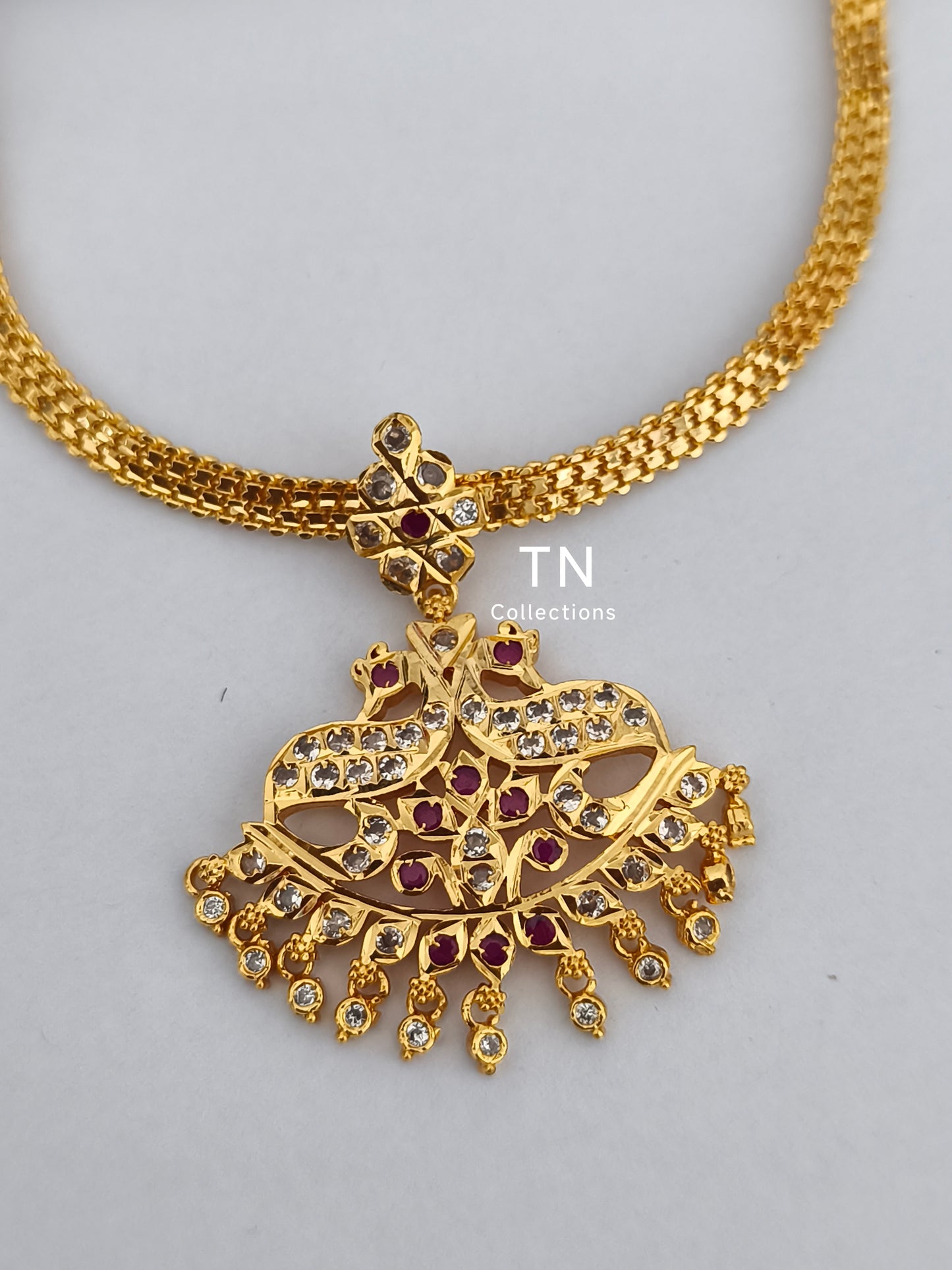 Micro gold plated Peacock Necklace/ Attiyal