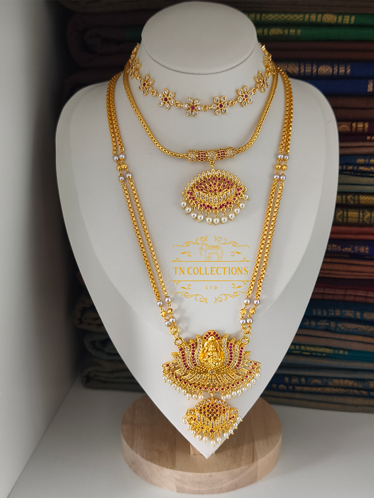 Micro Gold-Plated Traditional Bridal Set (Ruby & White Stones)