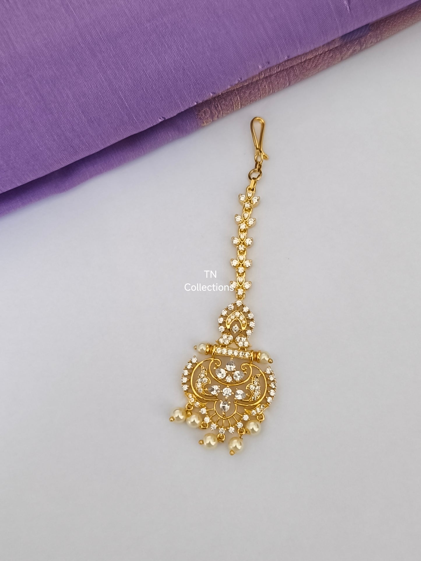 Gold Finish Tikka (Full White stones)