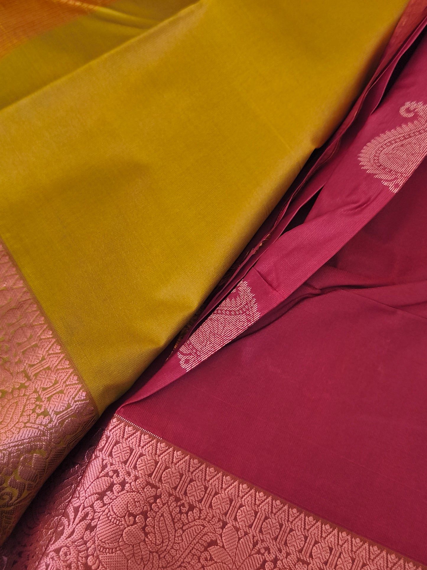 Kanchi Semi silk saree with contrast blouse and rich pallu