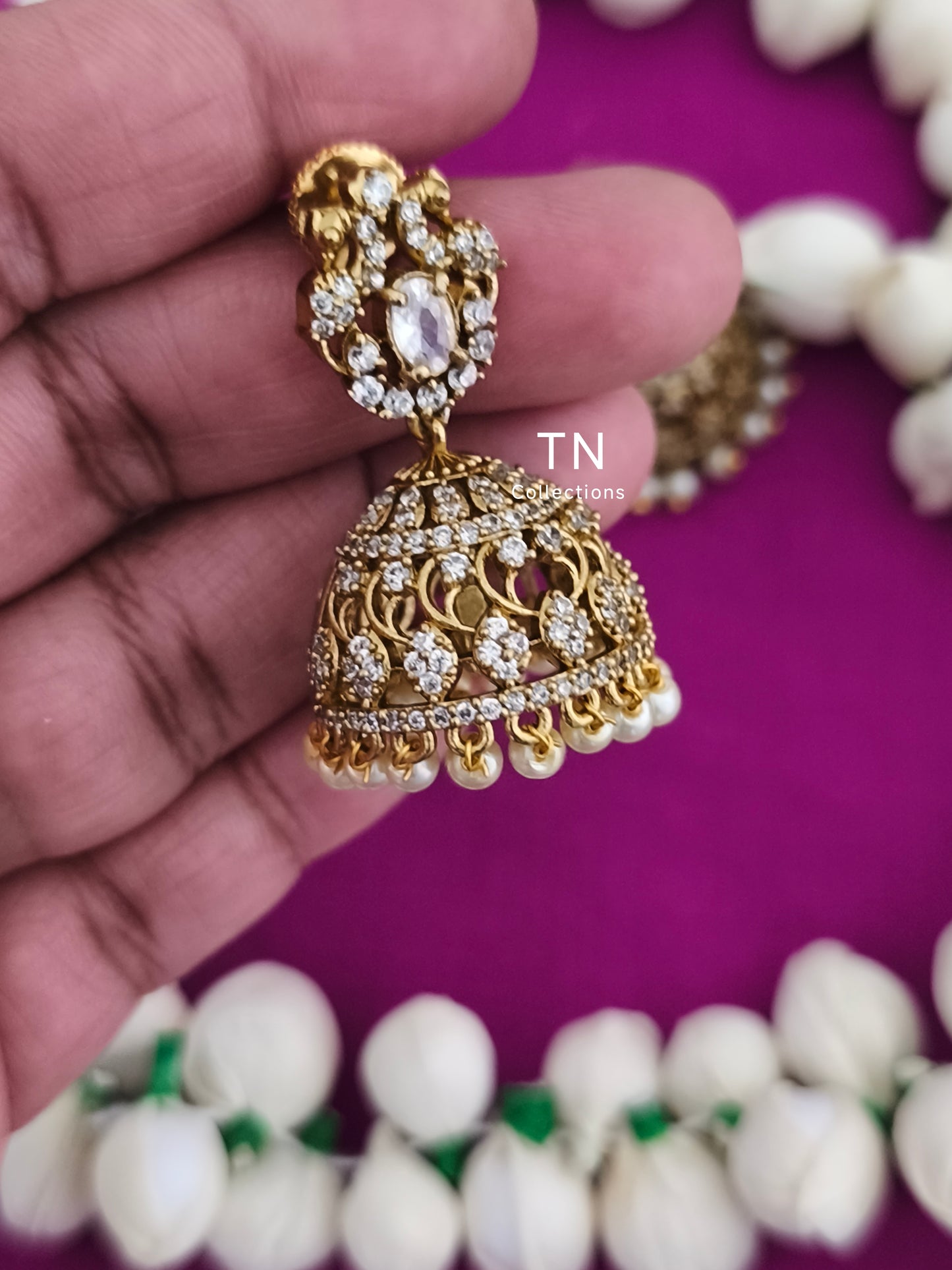 AD Antique Matte Finish Jhumka Earrings with pearls
