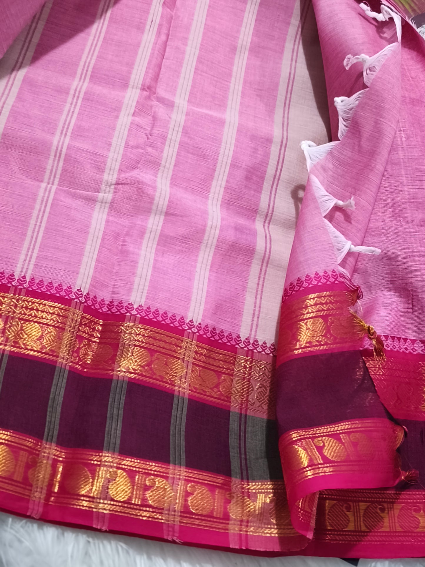 Pure Kanchi Cotton Saree (Pink)