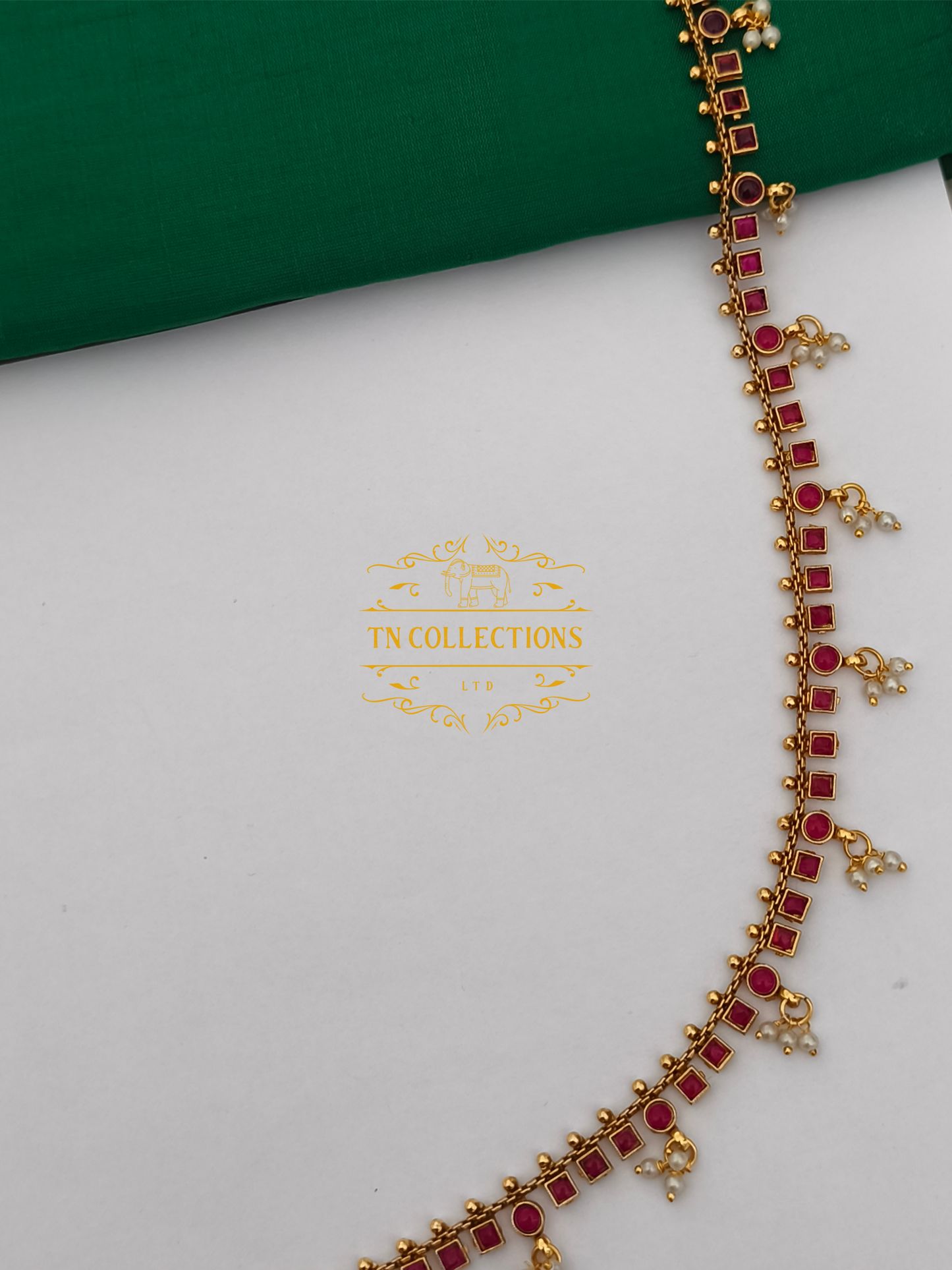Kemp Stone Brass metal Hip Chain (Ruby Coloured Stone )