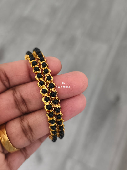 One gram gold polished Beaded Bangles a Pair (Size 2.6)