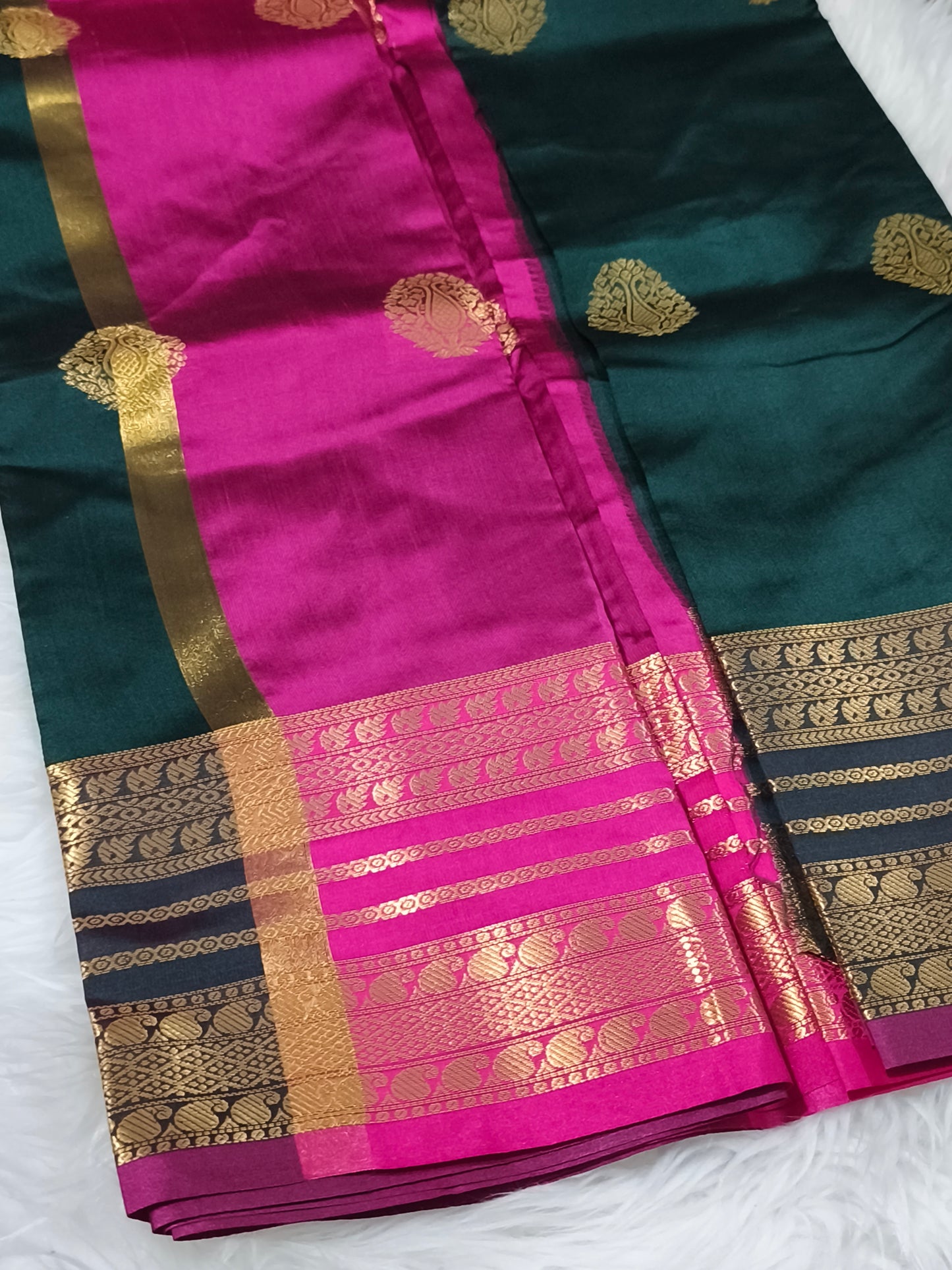Luxury Semi Soft Silk Saree (Dark Green)