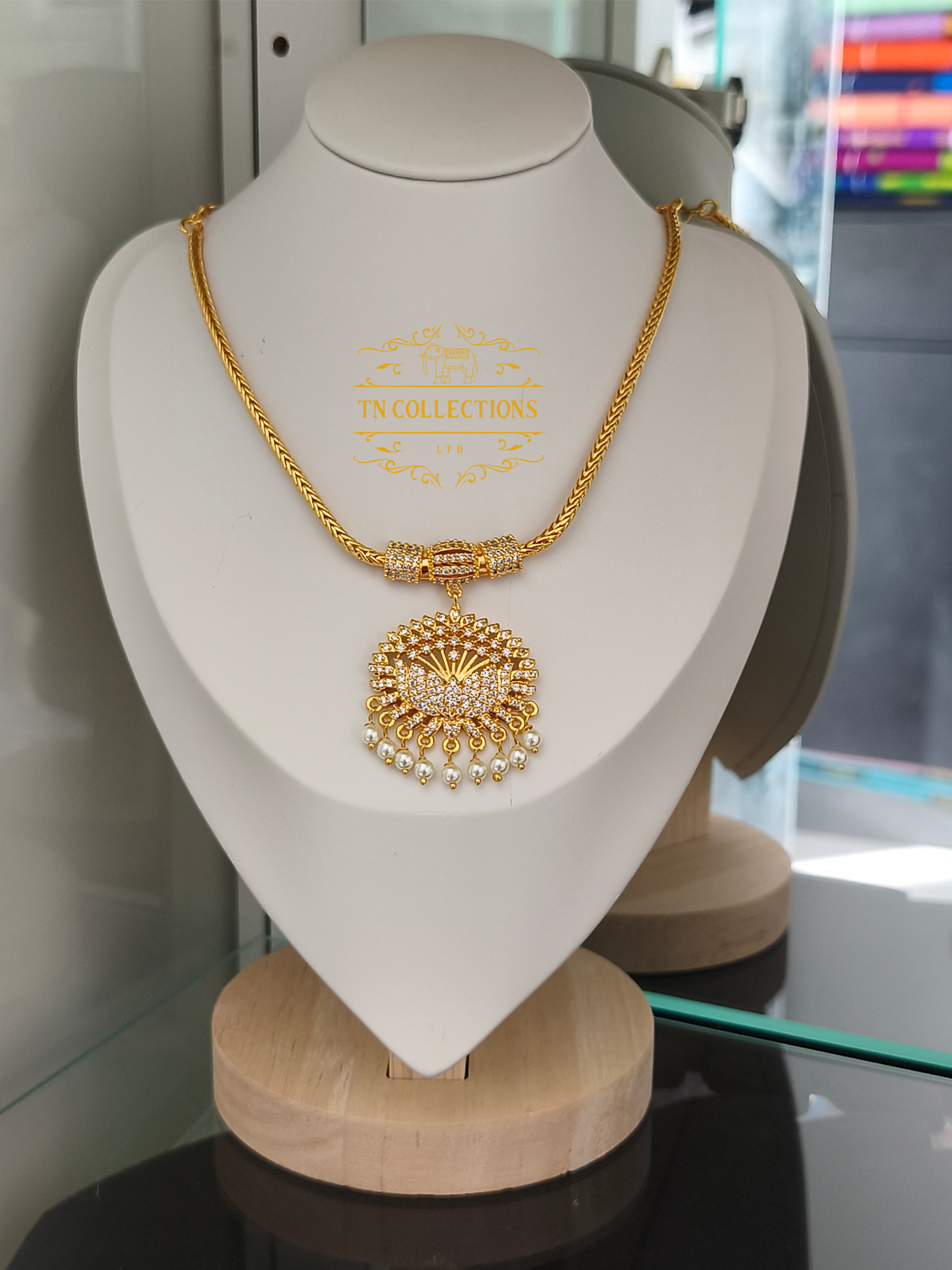 Micro Gold-Plated Traditional Necklace (Attiyal) Full white stones
