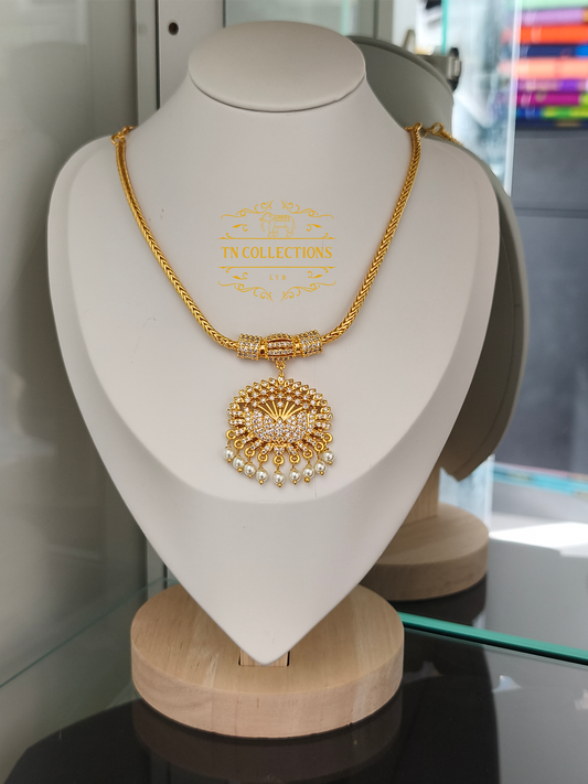 Micro Gold-Plated Traditional Necklace (Attiyal) Full white stones