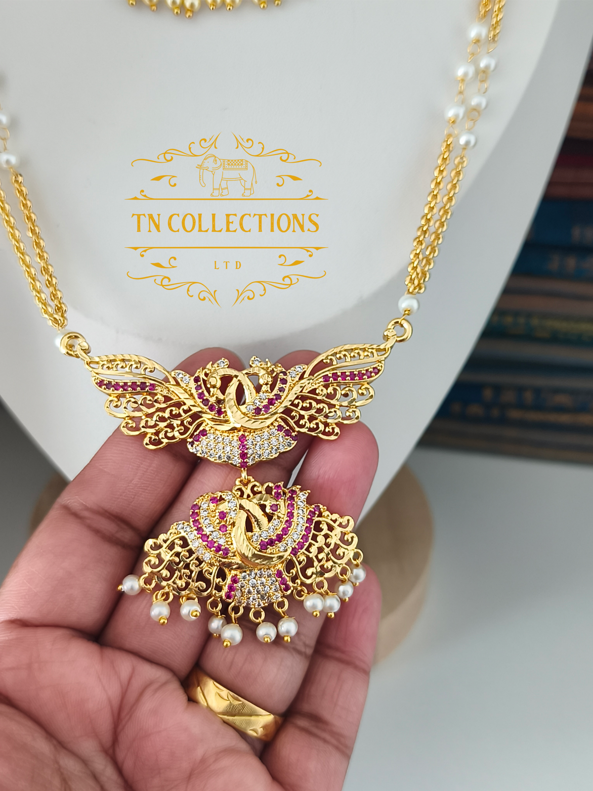 Micro Gold-Plated Attiyal Pathakkam Set (Ruby & White Stones)