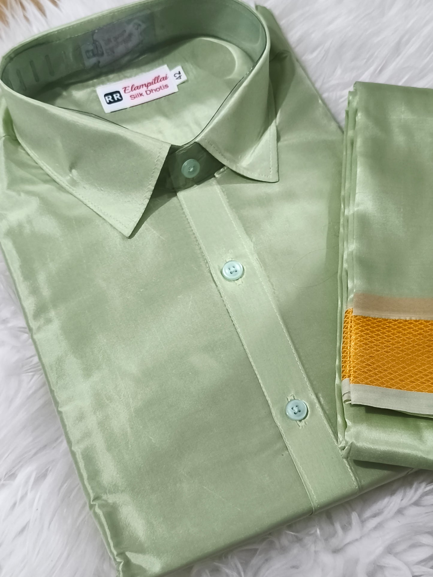 Men's Pastel Green Veshti Shirt set