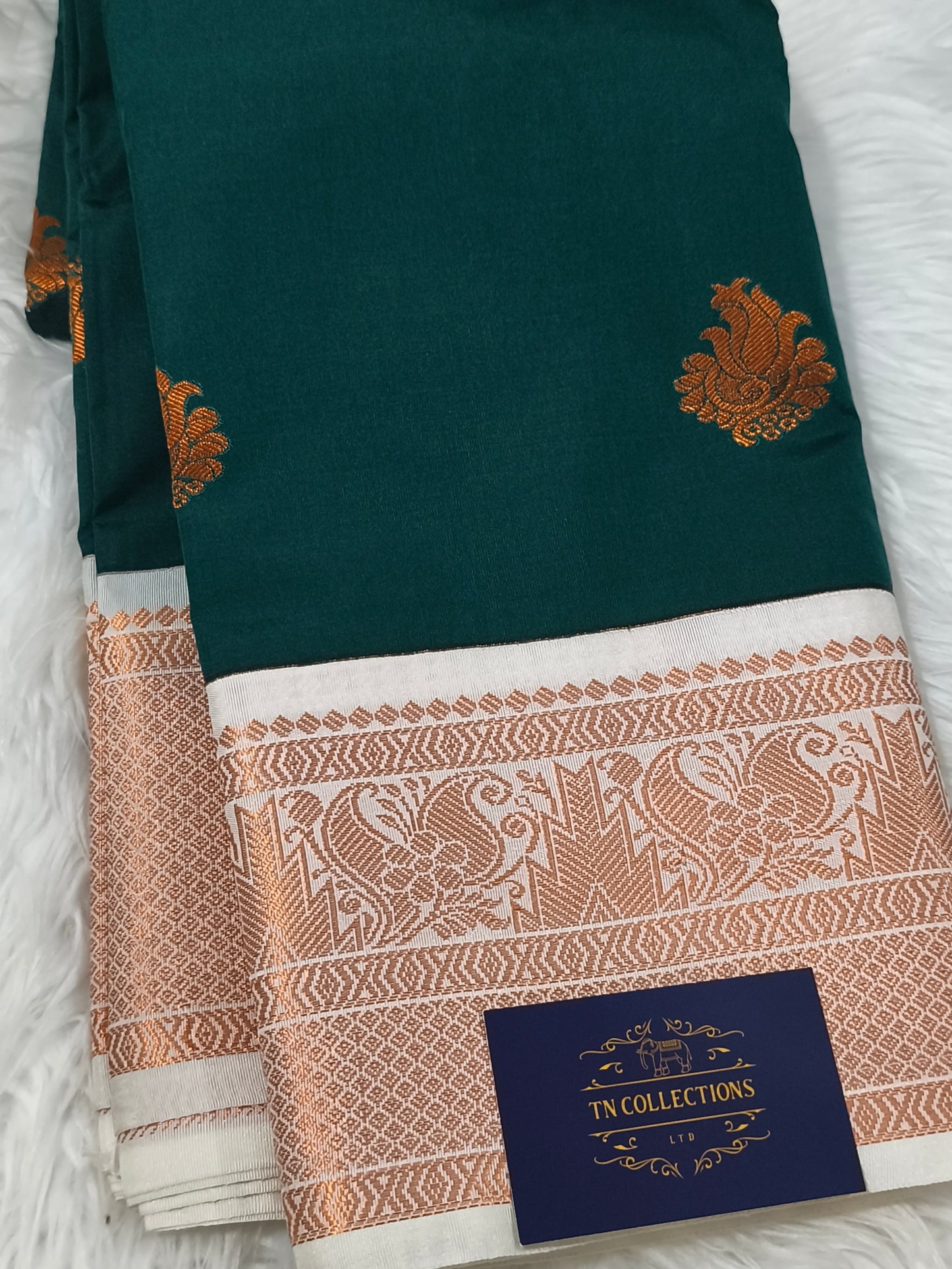Korvai Premium Soft Silk Saree (Dark Green)