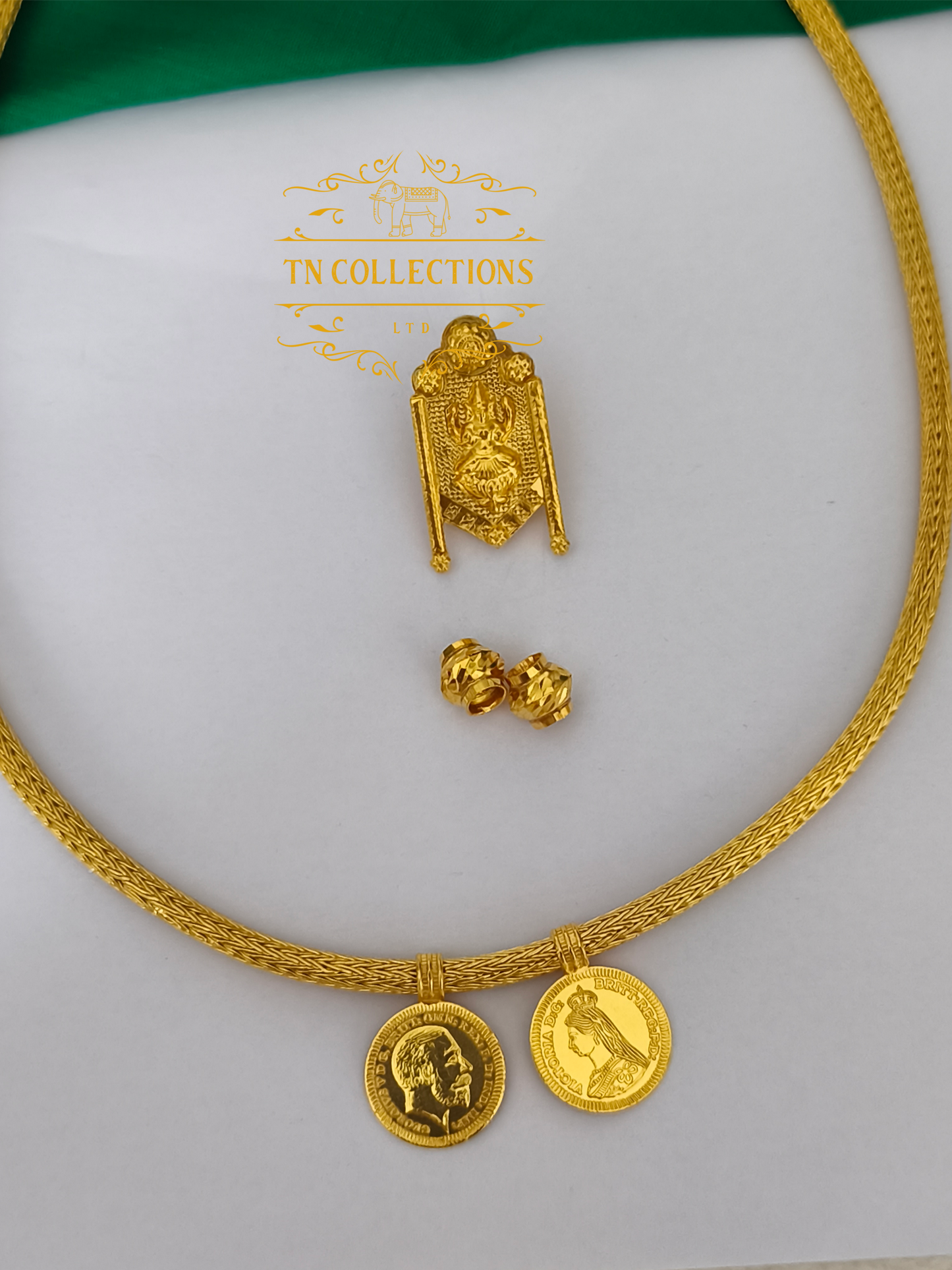 22ct Gold Plated Traditional Hindu Thalikodi with Amman thali & Coins (15- 19 Pawn thickness)