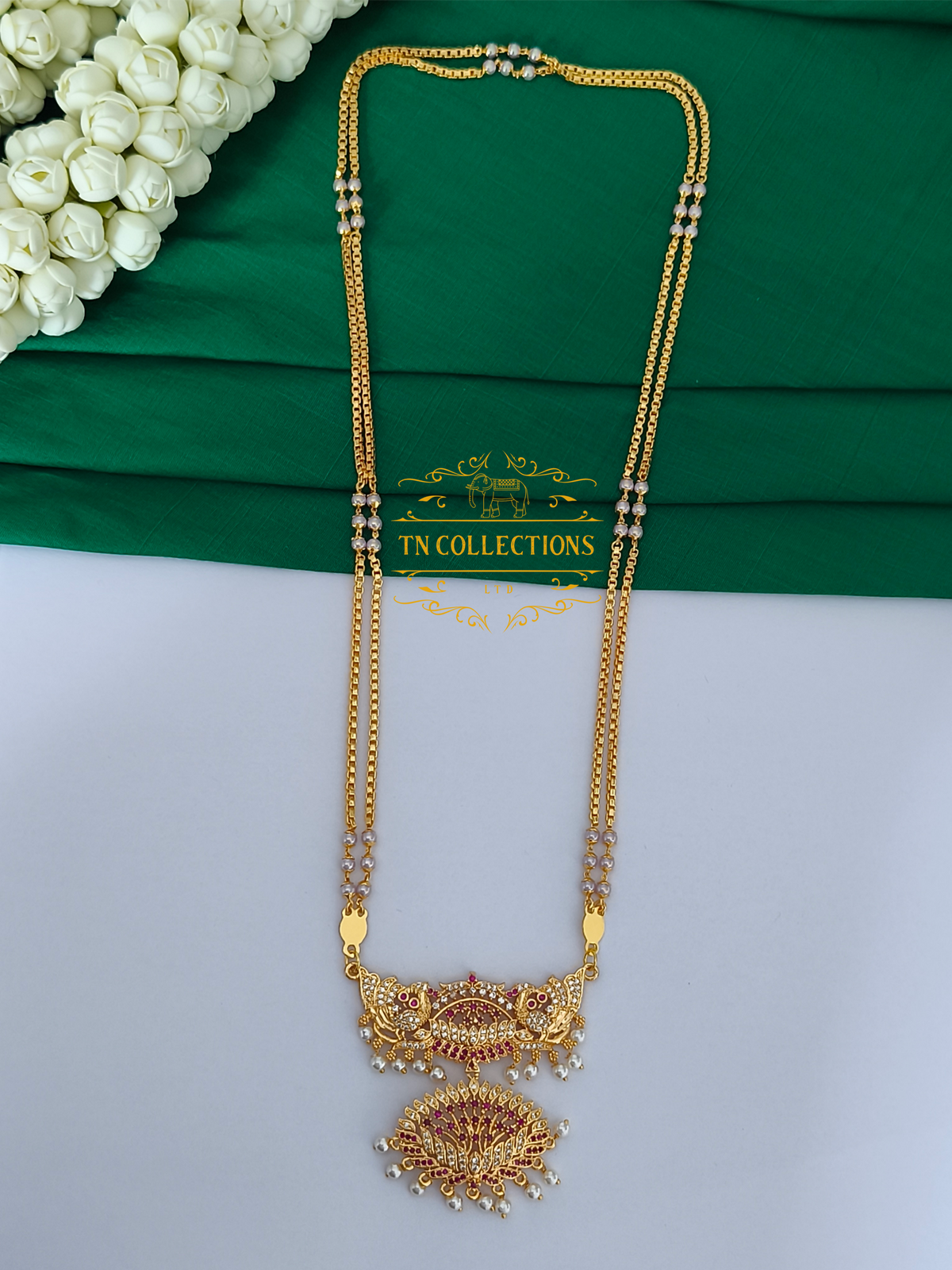 Micro Gold-Plated Traditional Pathakkam with double layer pearl chain