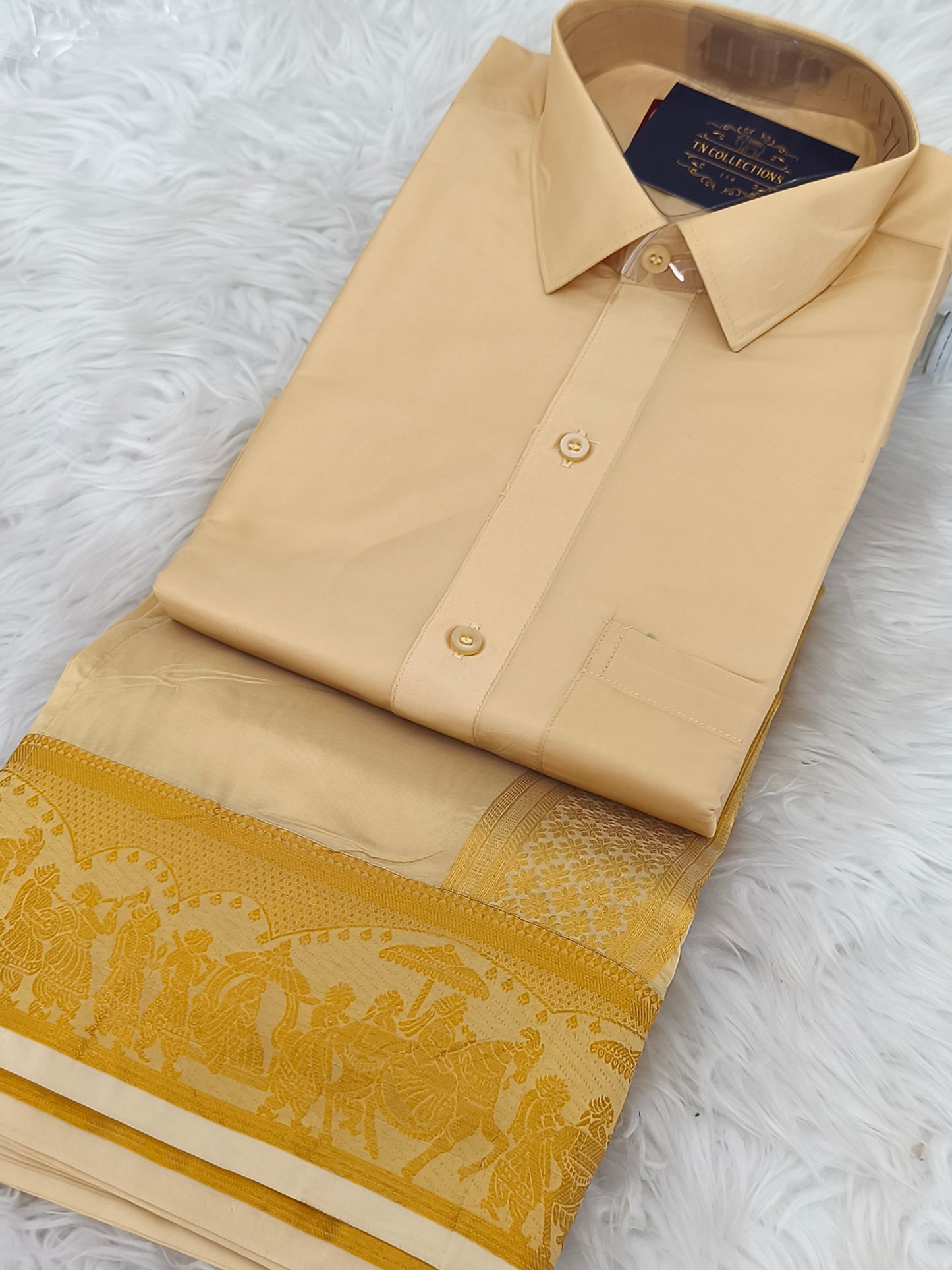 Luxury Pallakku Design Border Dhoti (Veshti) Shirt set