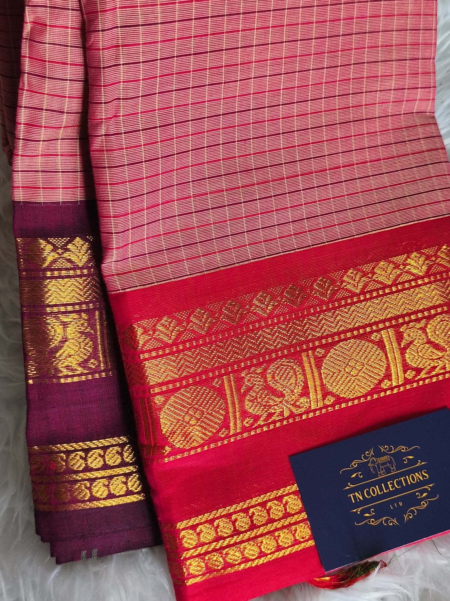 Pure Handloom kanchi cotton Kattam Saree