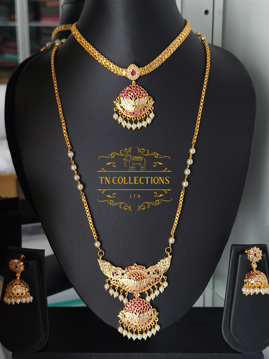 Micro Gold-Plated Traditional Allipoo Attiyal Pathakkam Set (Ruby & White stones)