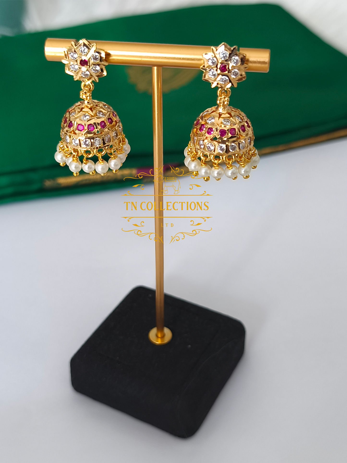 Micro Gold-Plated Traditional Allipoo Attiyal Pathakkam Set (Ruby & White stones)
