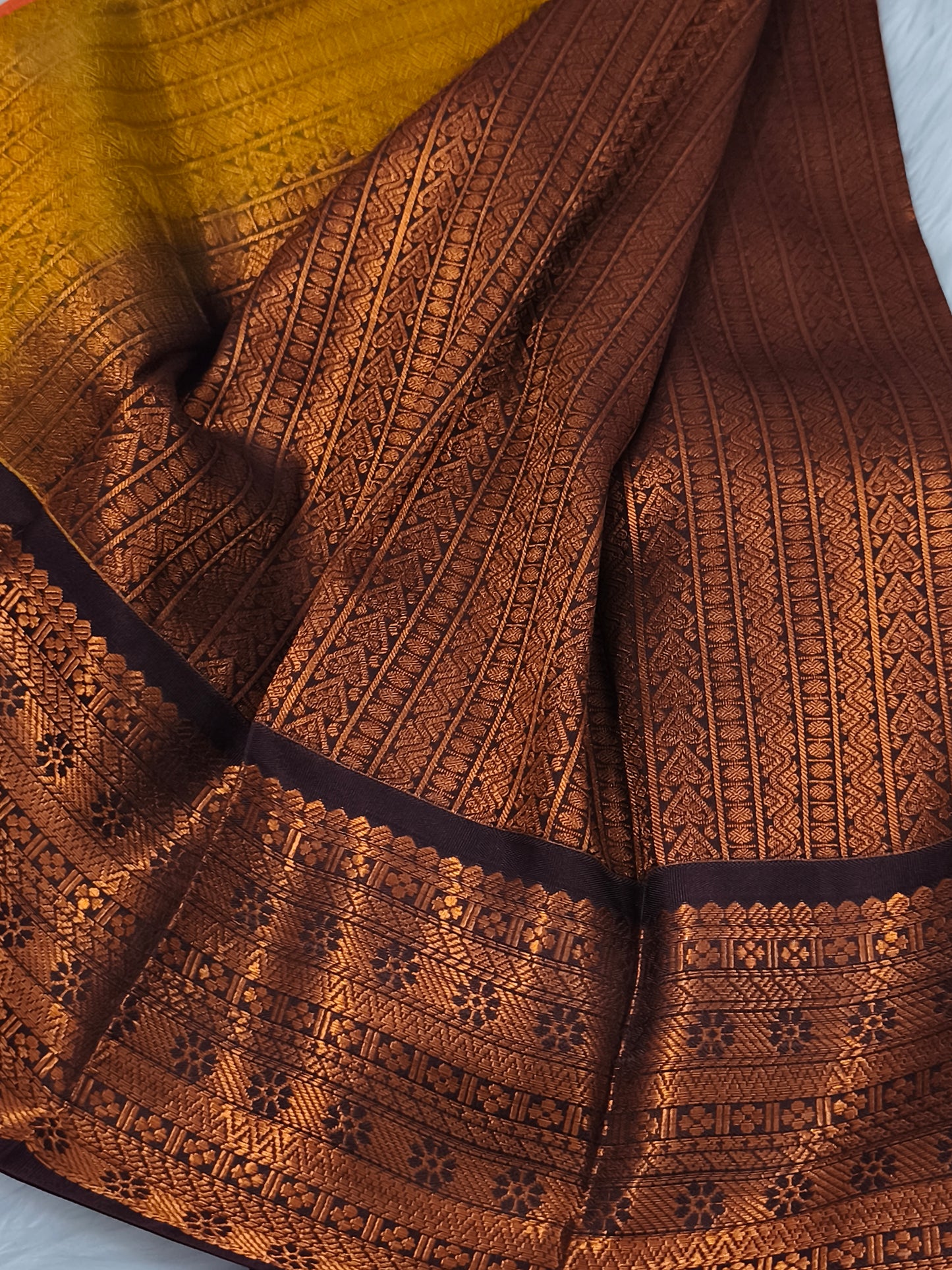 Pure Kanchi Semi Silk Saree(Rusty Orange with Coffee Brown)