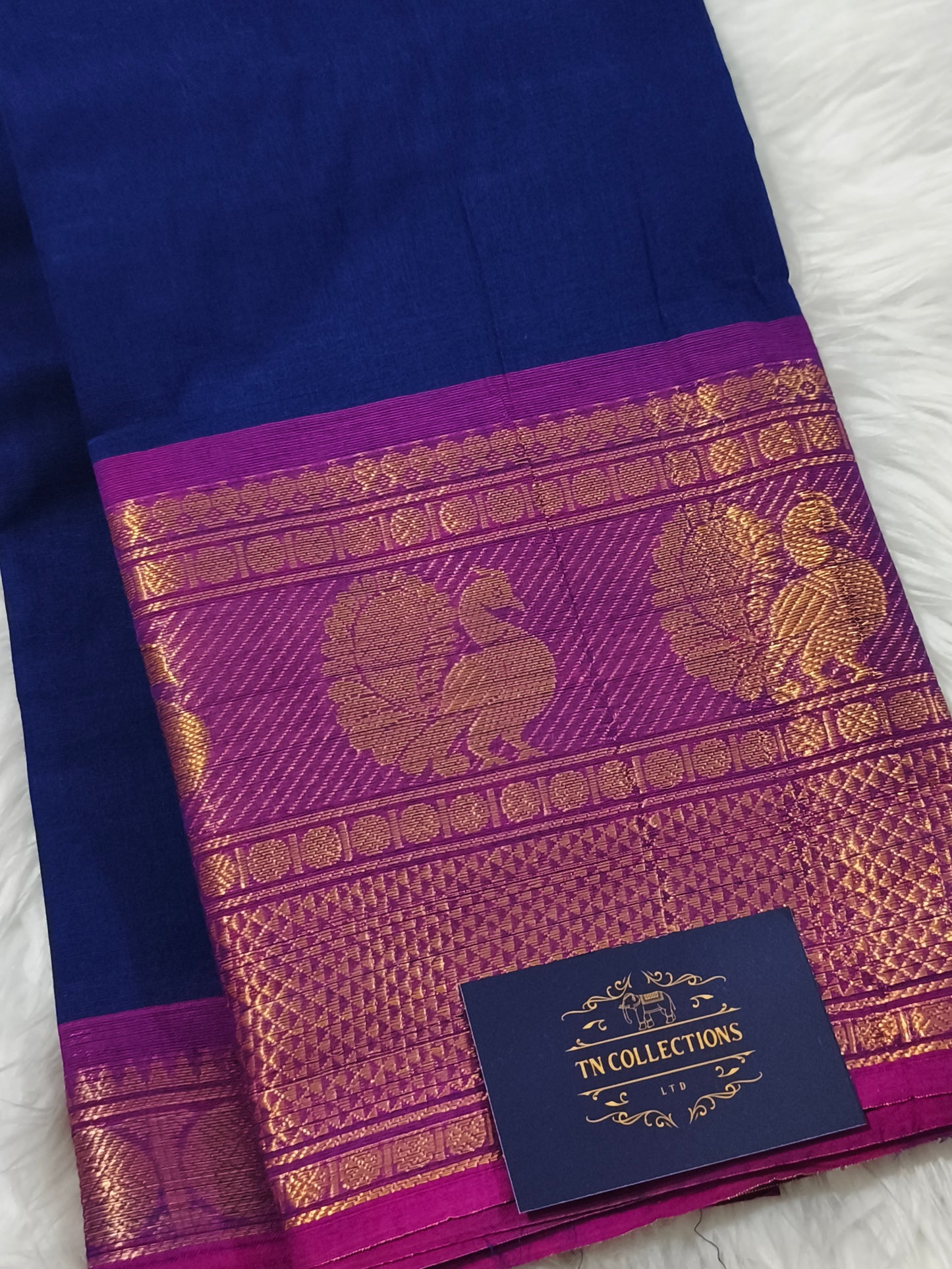 Blue Pure Chettinad cotton saree with Kalamkarai blouse