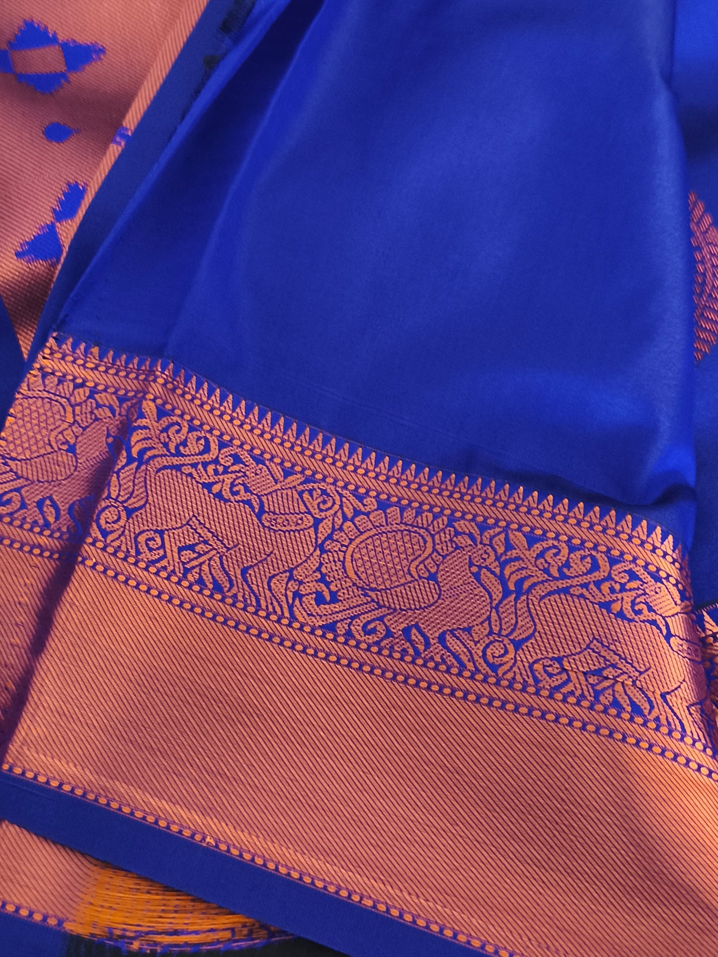 Royal Blue Traditional Kanchi embossed Soft Silk saree
